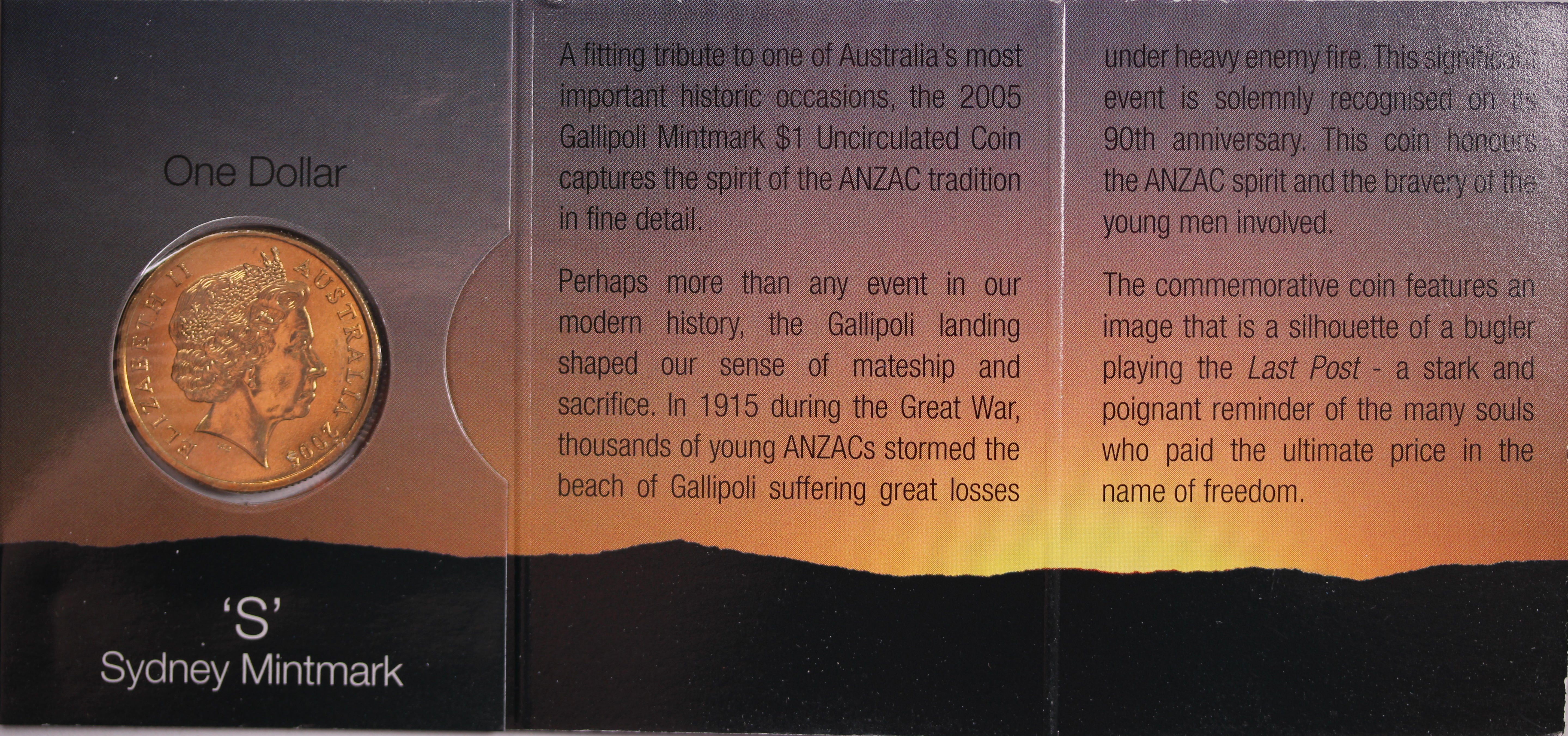 2005 $1 Gallipoli 1915 UNC - 'S' Mintmark - Image 2