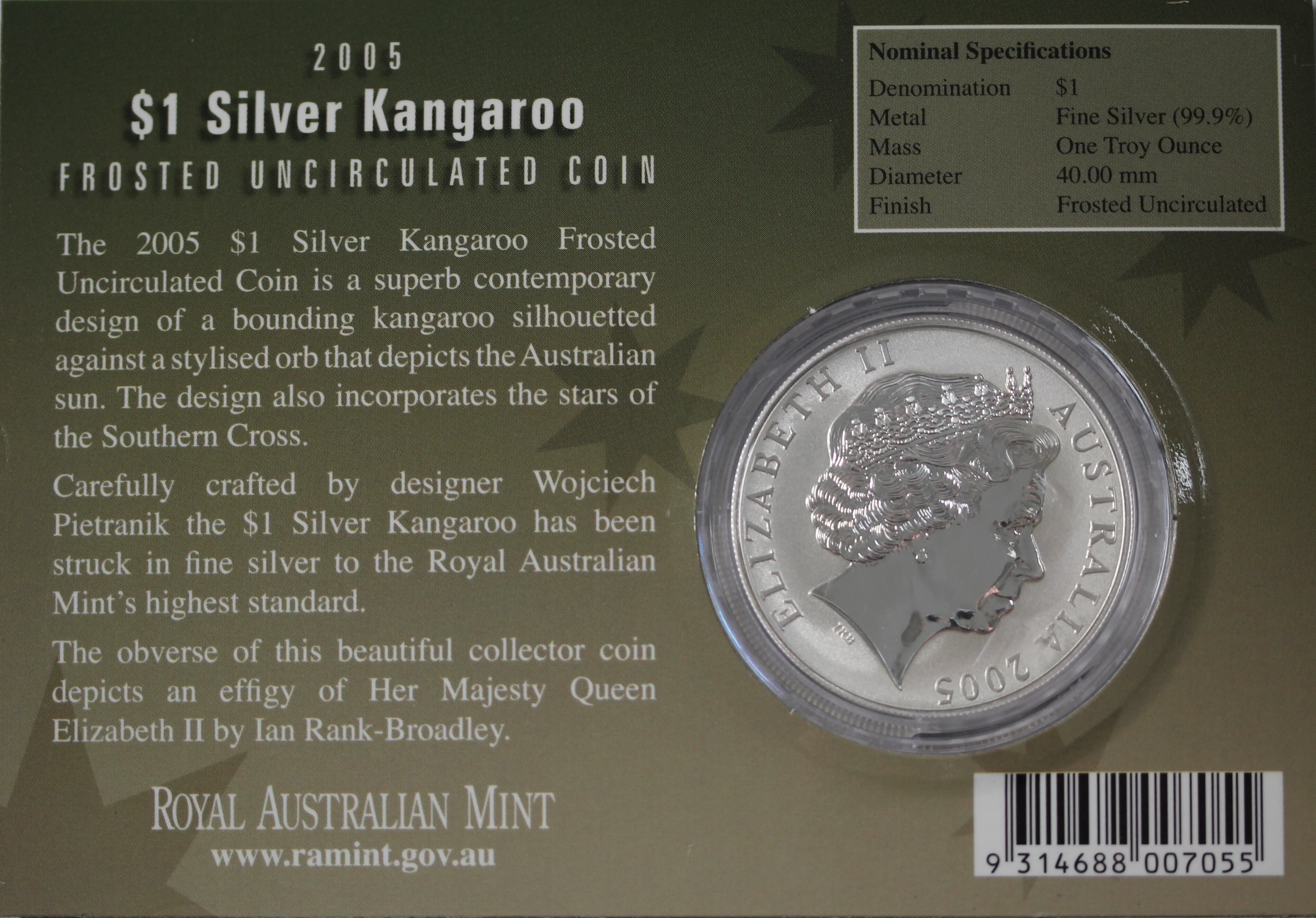 2005 Australian Kangaroo 1oz Silver Coin in Card - Image 2