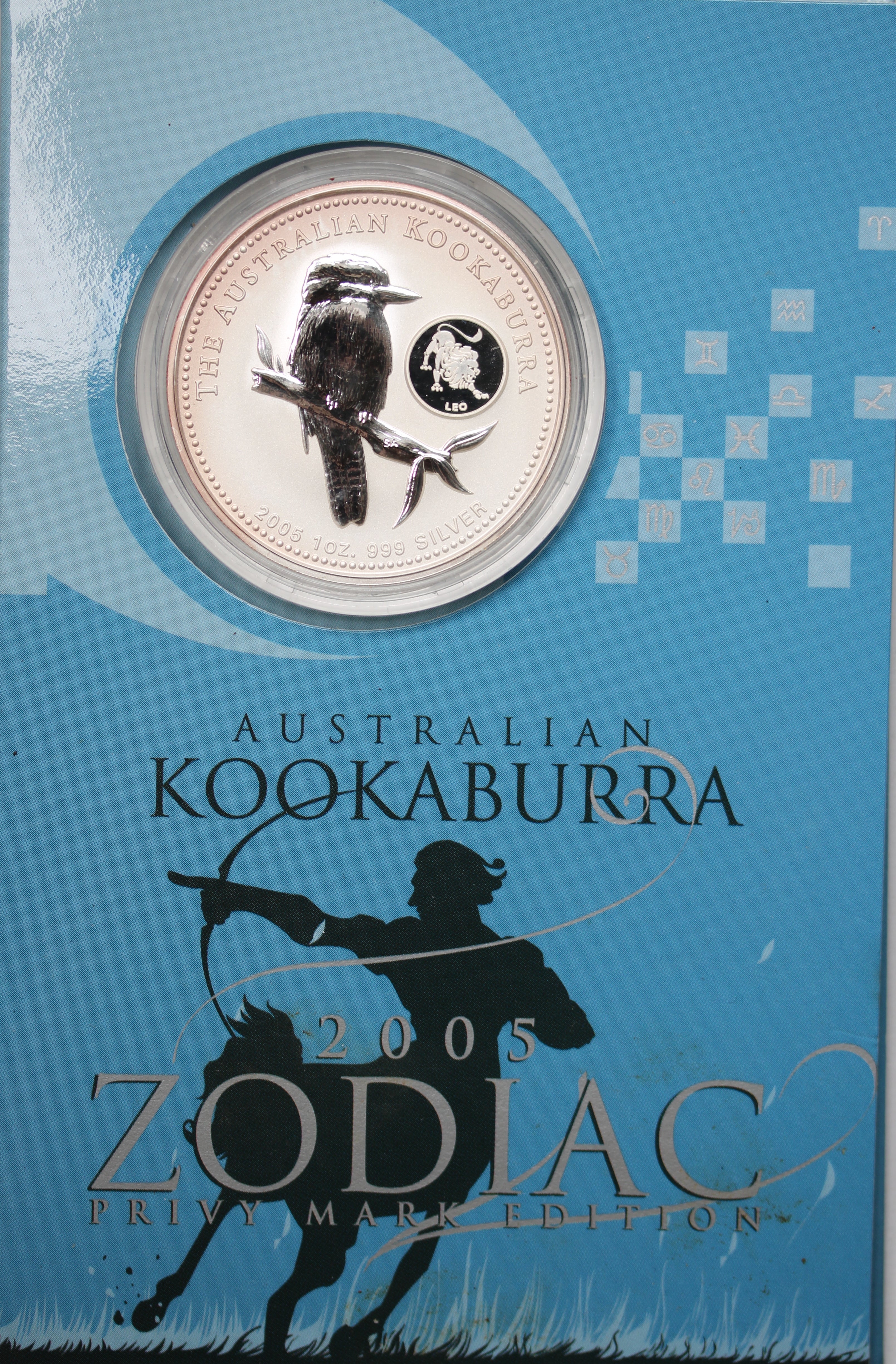 2005 Leo Privy Mark Zodiac Kookaburra 1oz Silver Coin in Card