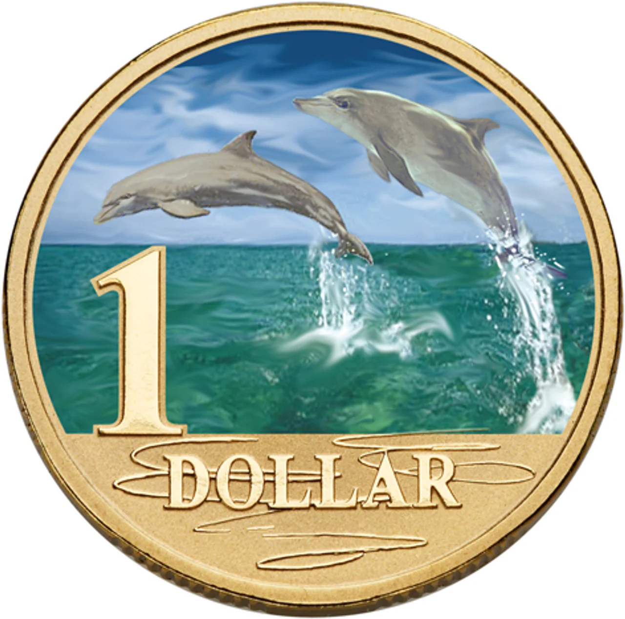 2006 $1 Ocean Series Bottlenose Dolphin Coloured Uncirculated Coin in Card - Image 2