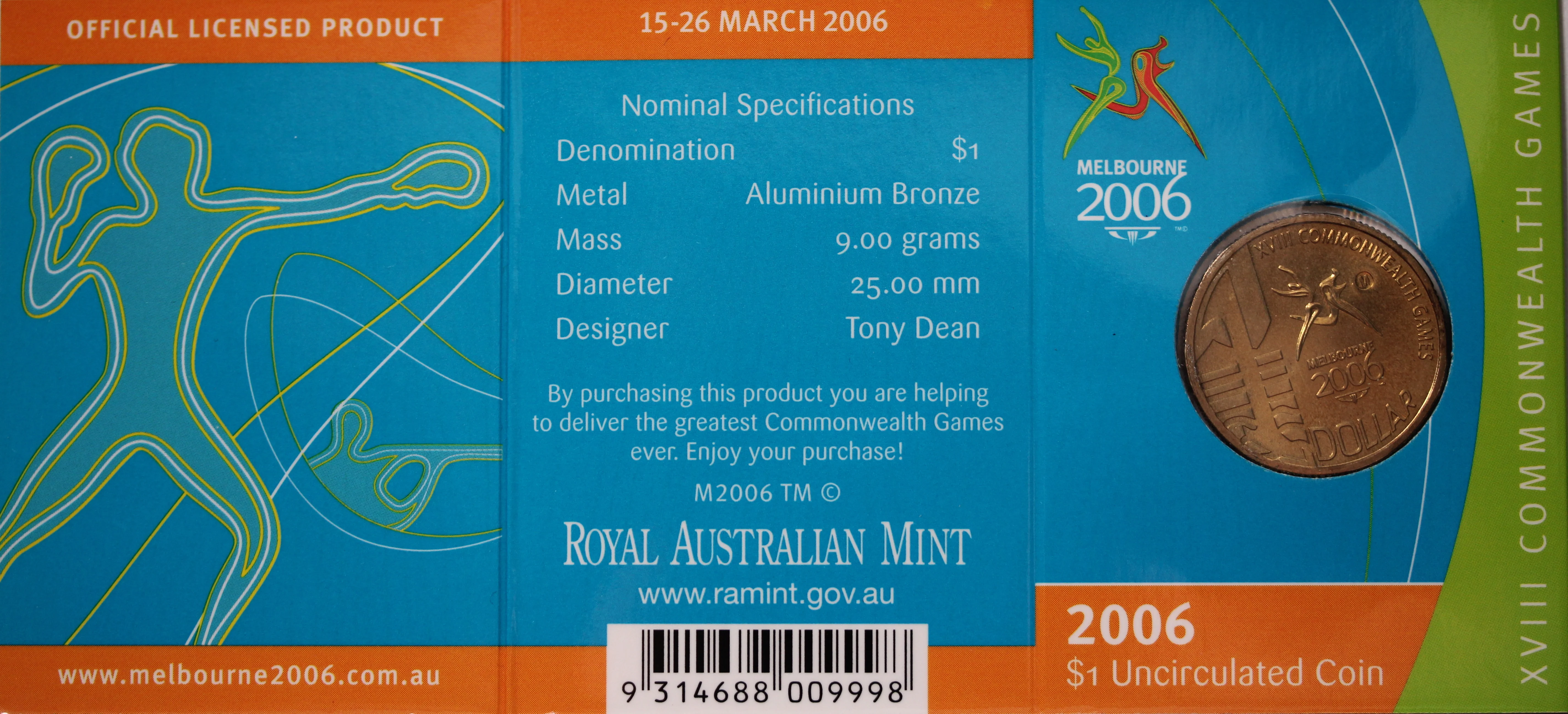 2006 $1 XVIII Commonwealth Games UNC - 'M' Mintmark