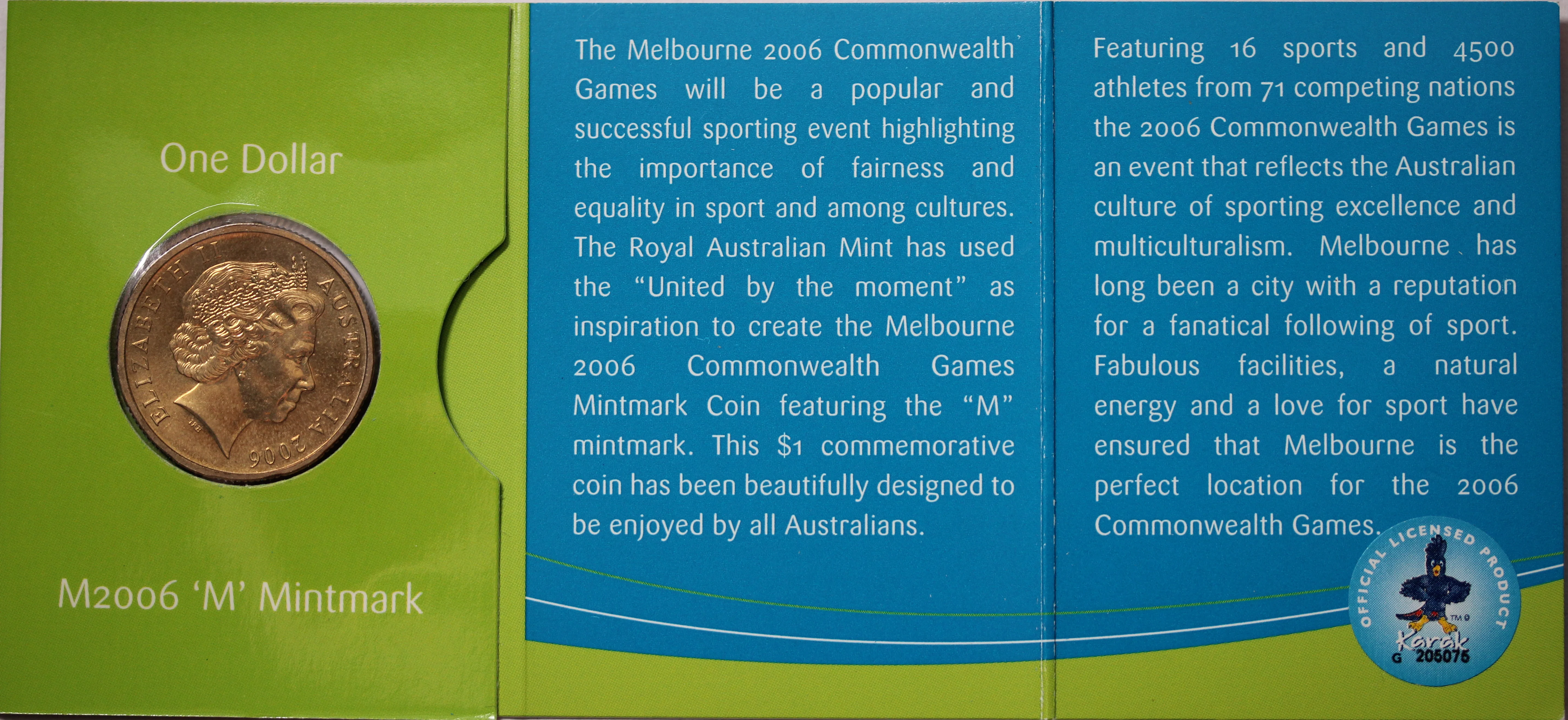 2006 $1 XVIII Commonwealth Games UNC - 'M' Mintmark - Image 2
