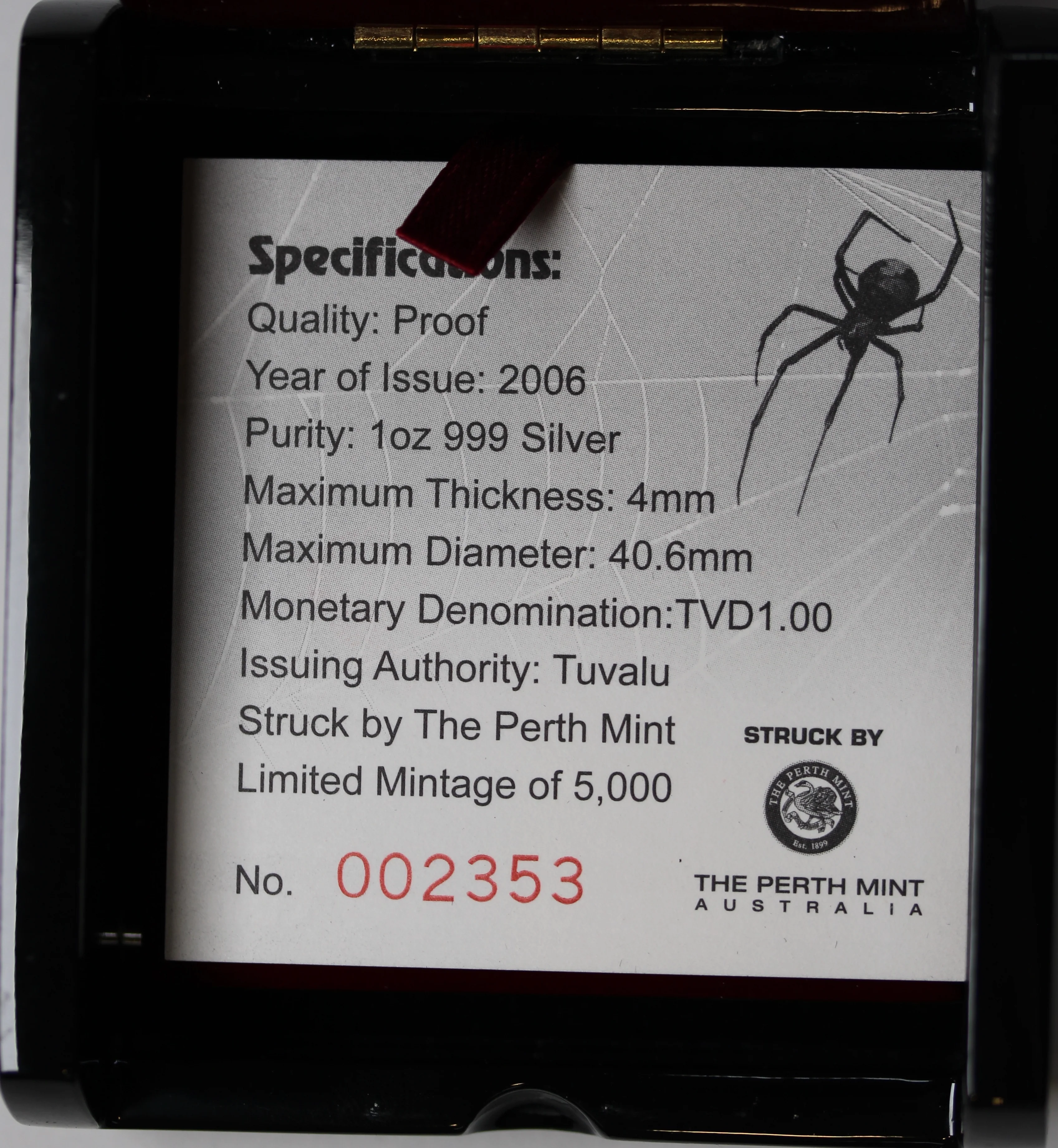 2006 Deadly and Dangerous - Redback Spider 1oz Silver Proof Coin - Image 6