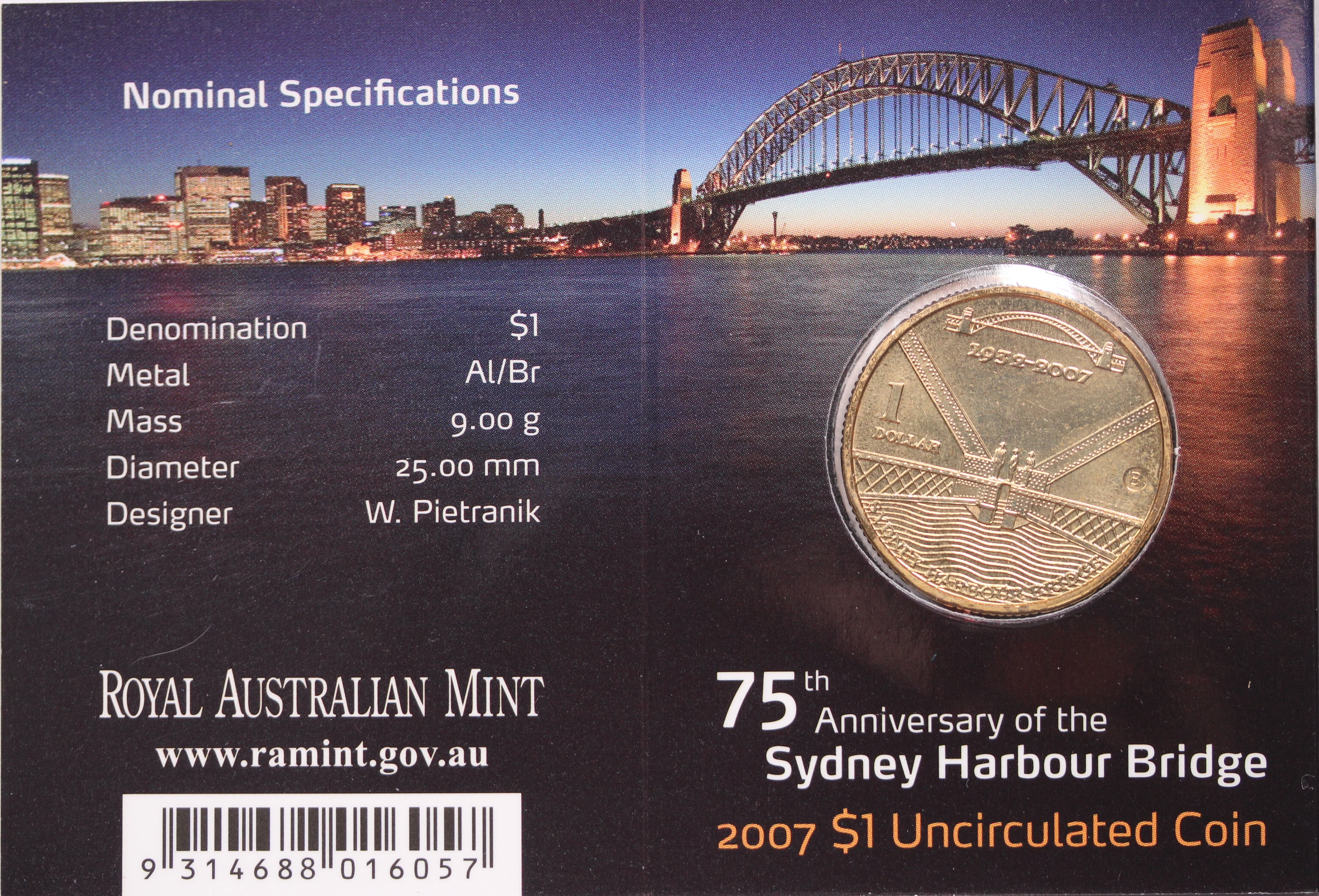 2007 $1 75th Anniversary of the Sydney Harbour Bridge UNC - "B" Mintmark
