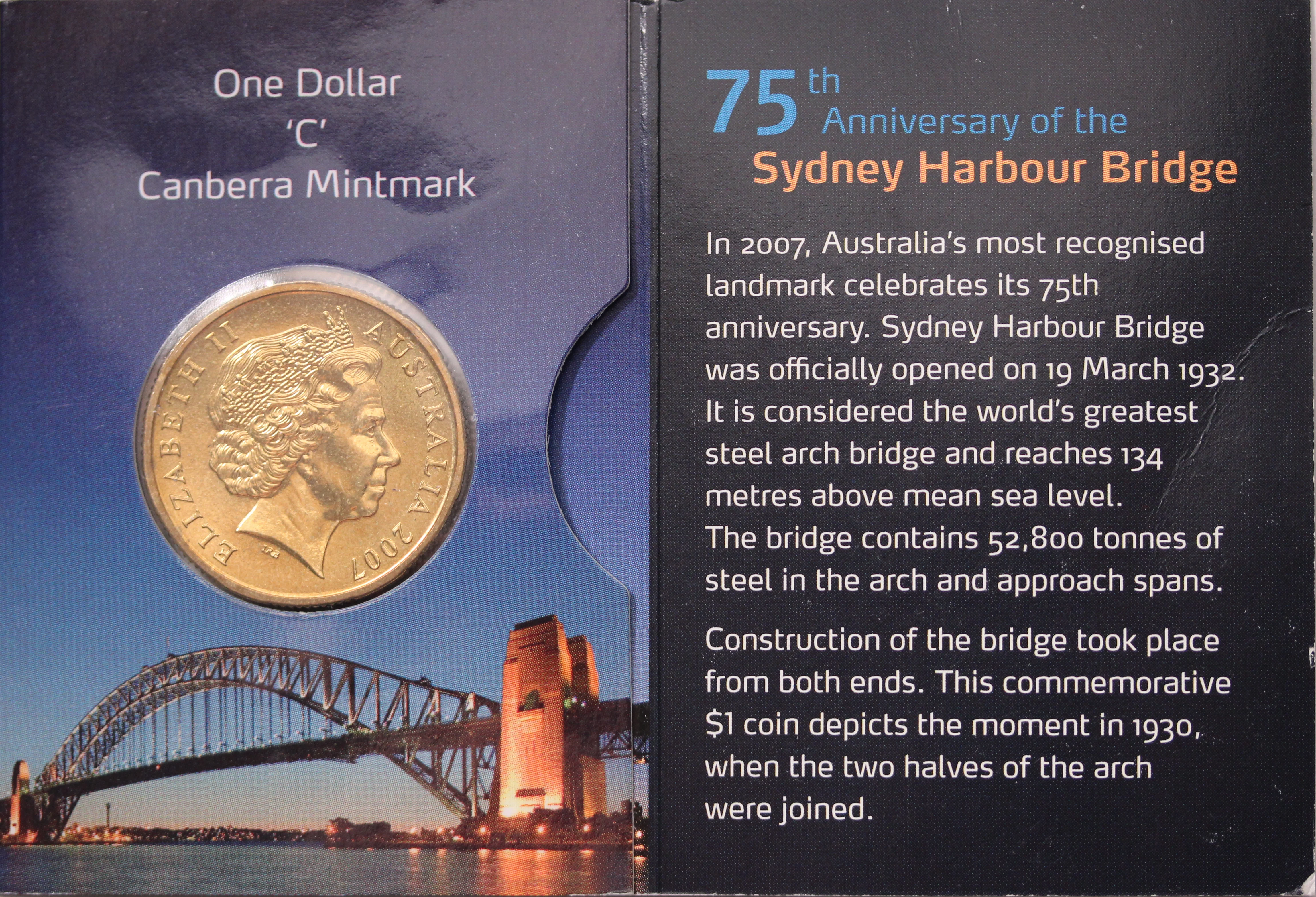 2007 $1 75th Anniversary of the Sydney Harbour Bridge UNC - "C" Mintmark - Image 2