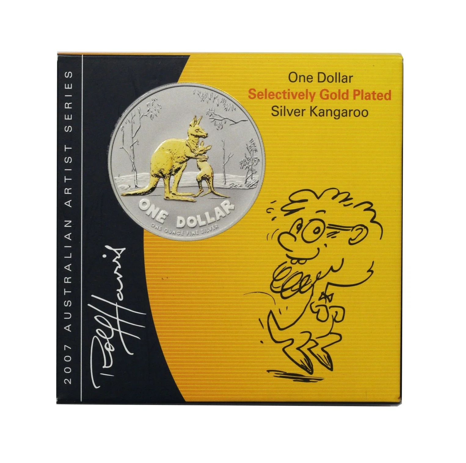 2007 $1 Australian Artist Kangaroo 1oz Silver Selectively Gold Plated Proof Coin - Image 3