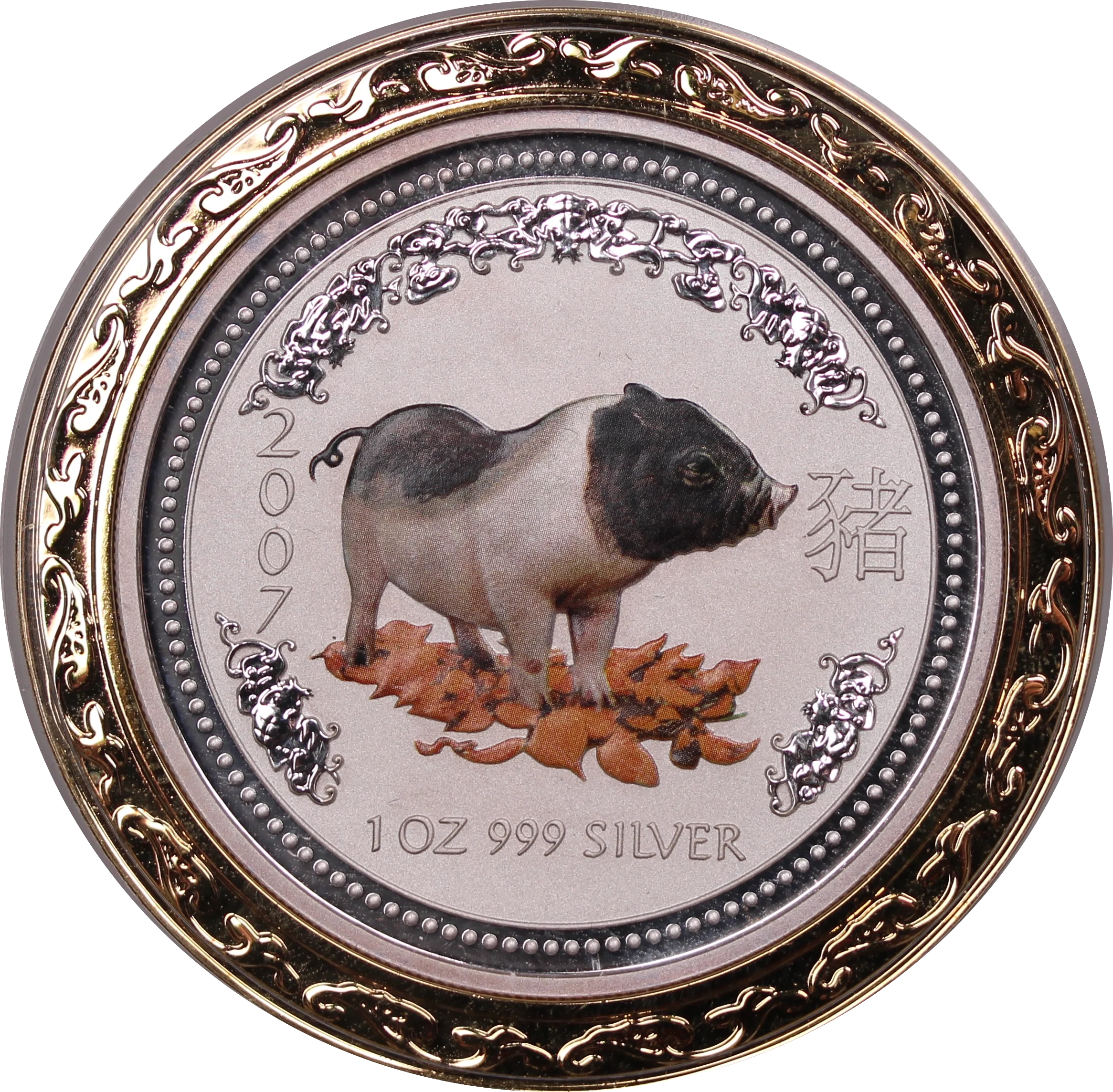 2007 1oz Silver Coloured Year of the Pig Coin