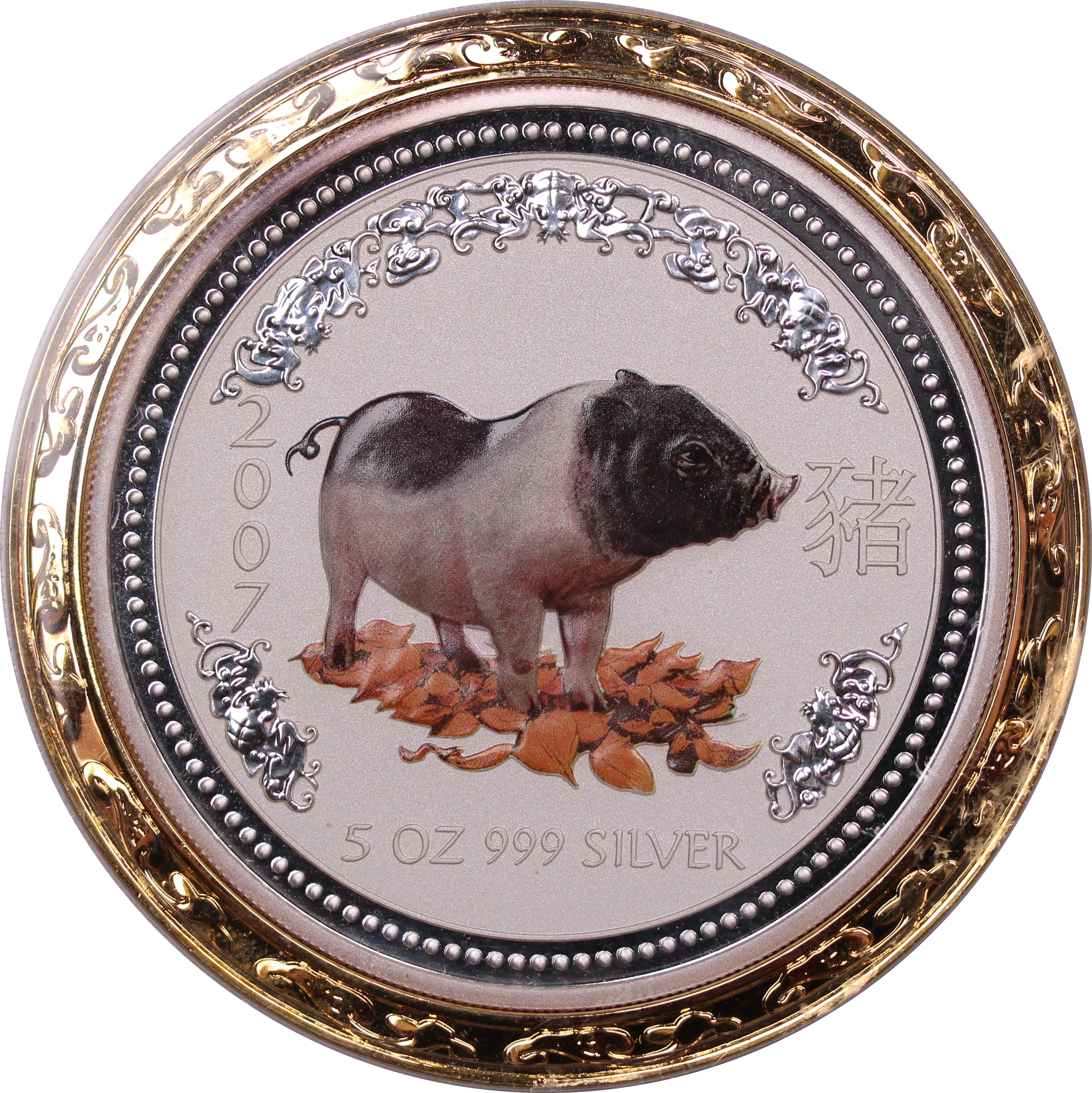 2007 5oz Silver Coloured Year of the Pig Coin