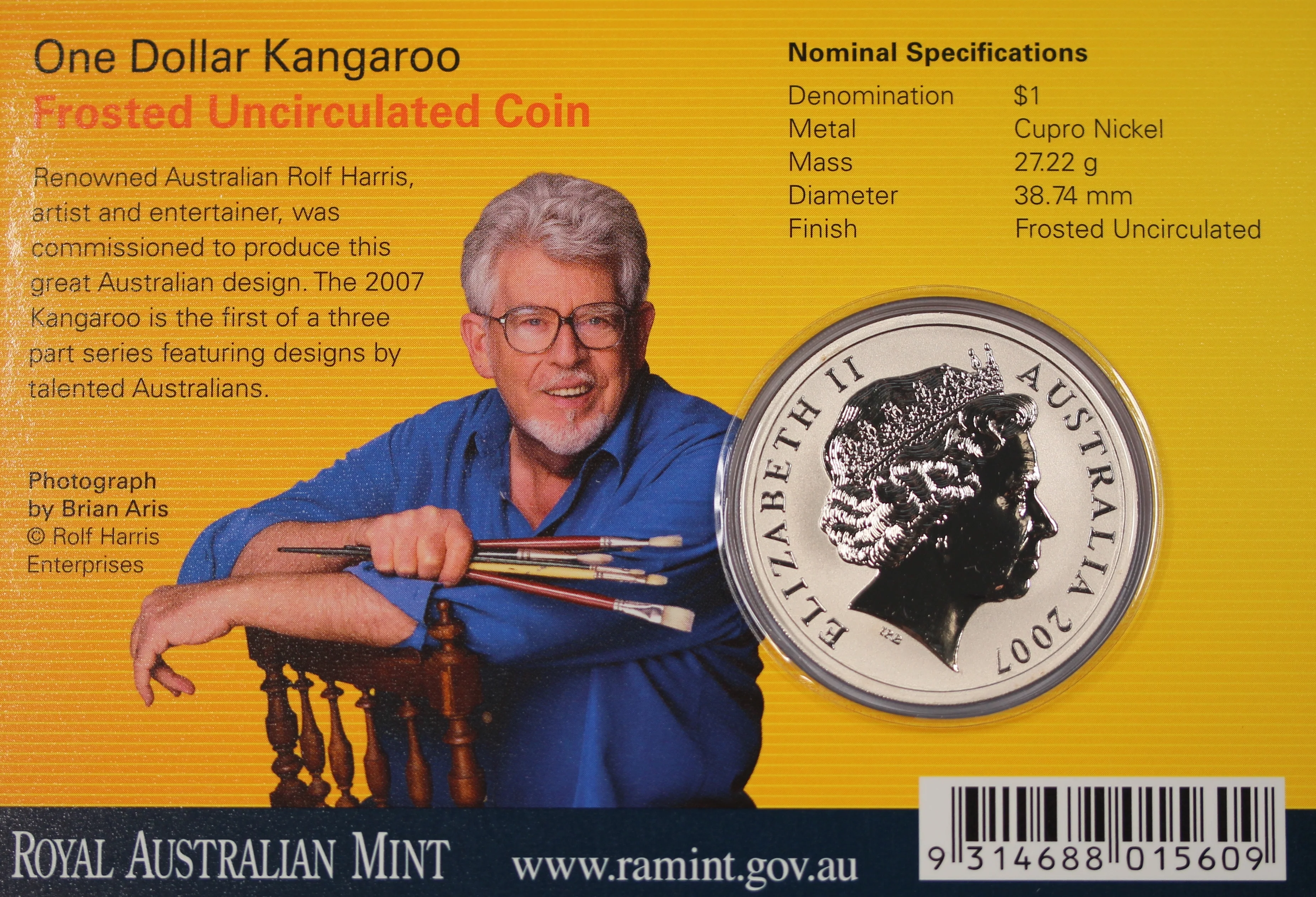 2007 Australian Kangaroo Frosted Uncirculated Coin in Card - Image 2