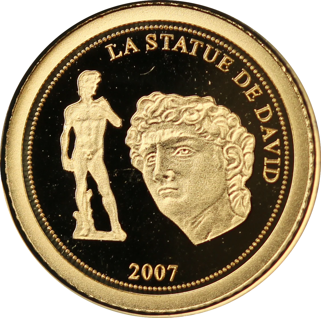 2007 Benin 1500 Francs The Statue of David 0.5 g Gold Coin