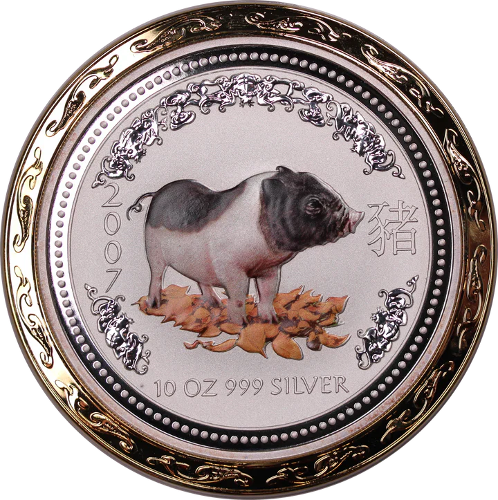 2007 10oz Silver Coloured Year of the Pig Coin