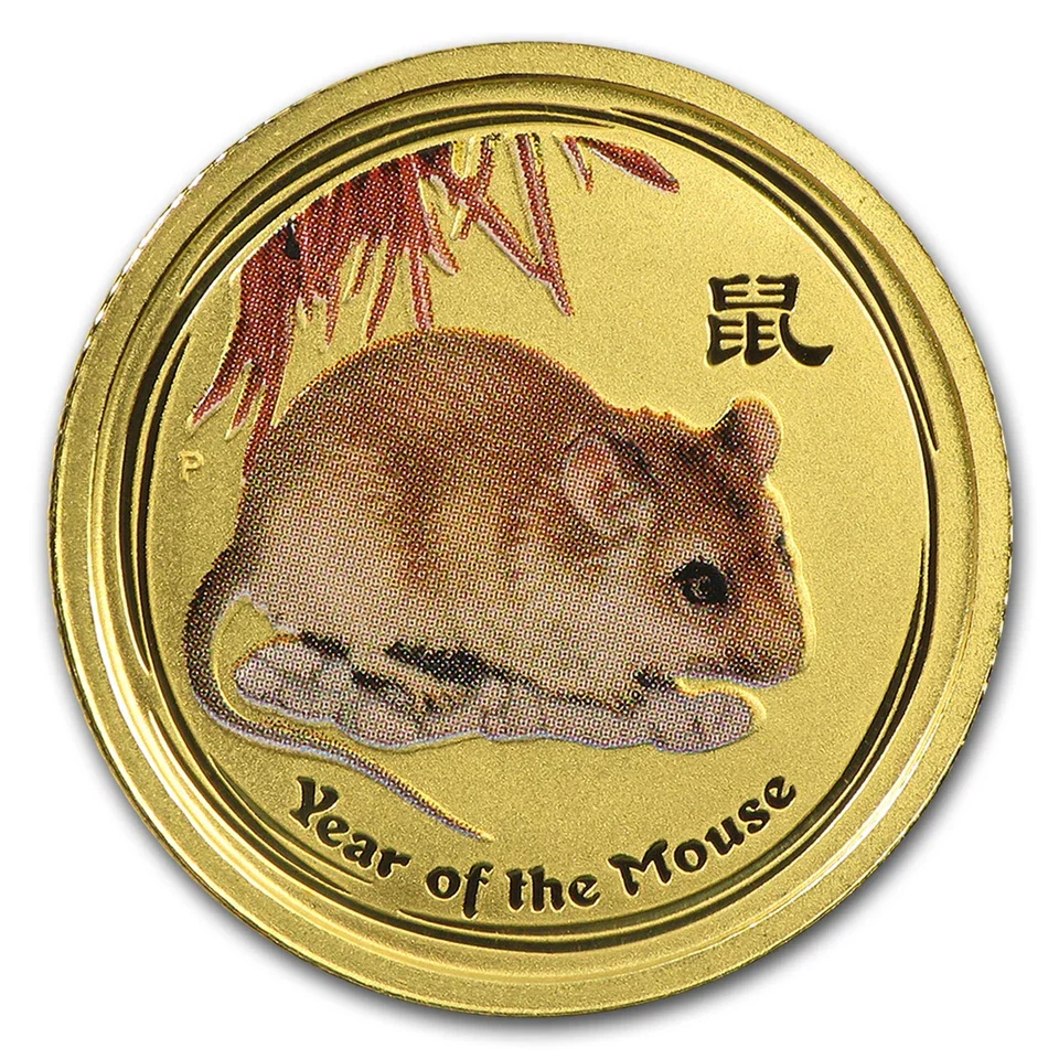 2008 1/10oz Coloured Gold Year of the Mouse Bullion Coin