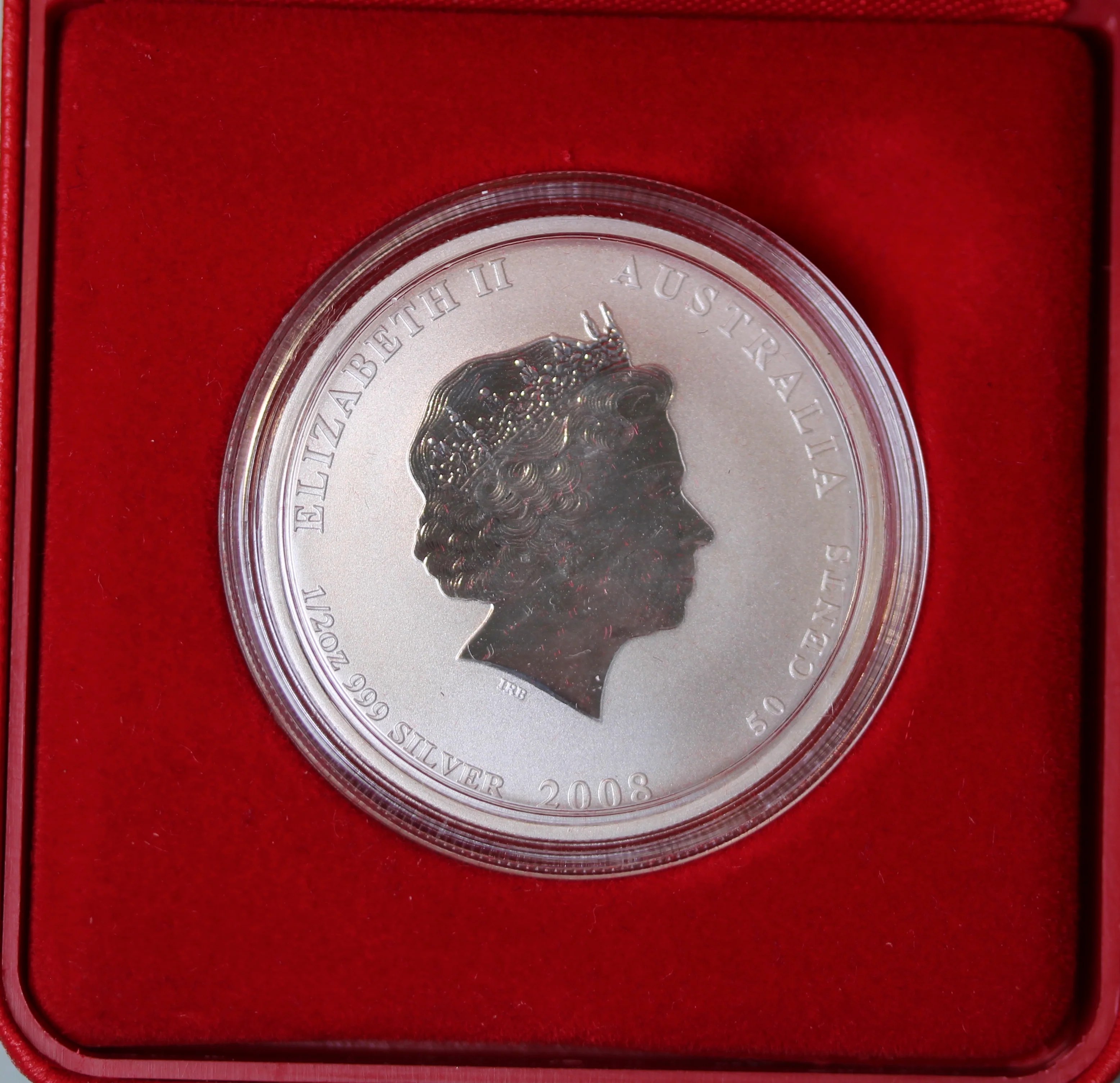 2008 1/2oz Coloured Silver Year of the Mouse Bullion Coin in Red Case - Image 2