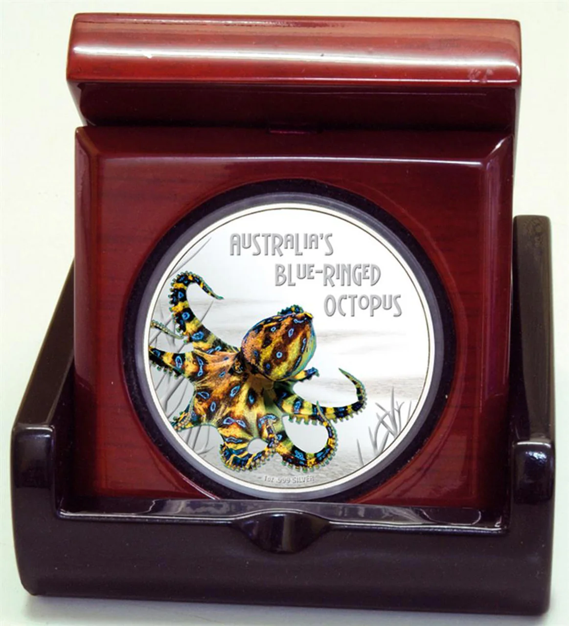 2008 $1 Deadly and Dangerous Blue Ringed Octopus 1oz Silver Coloured Proof Coin - Image 3