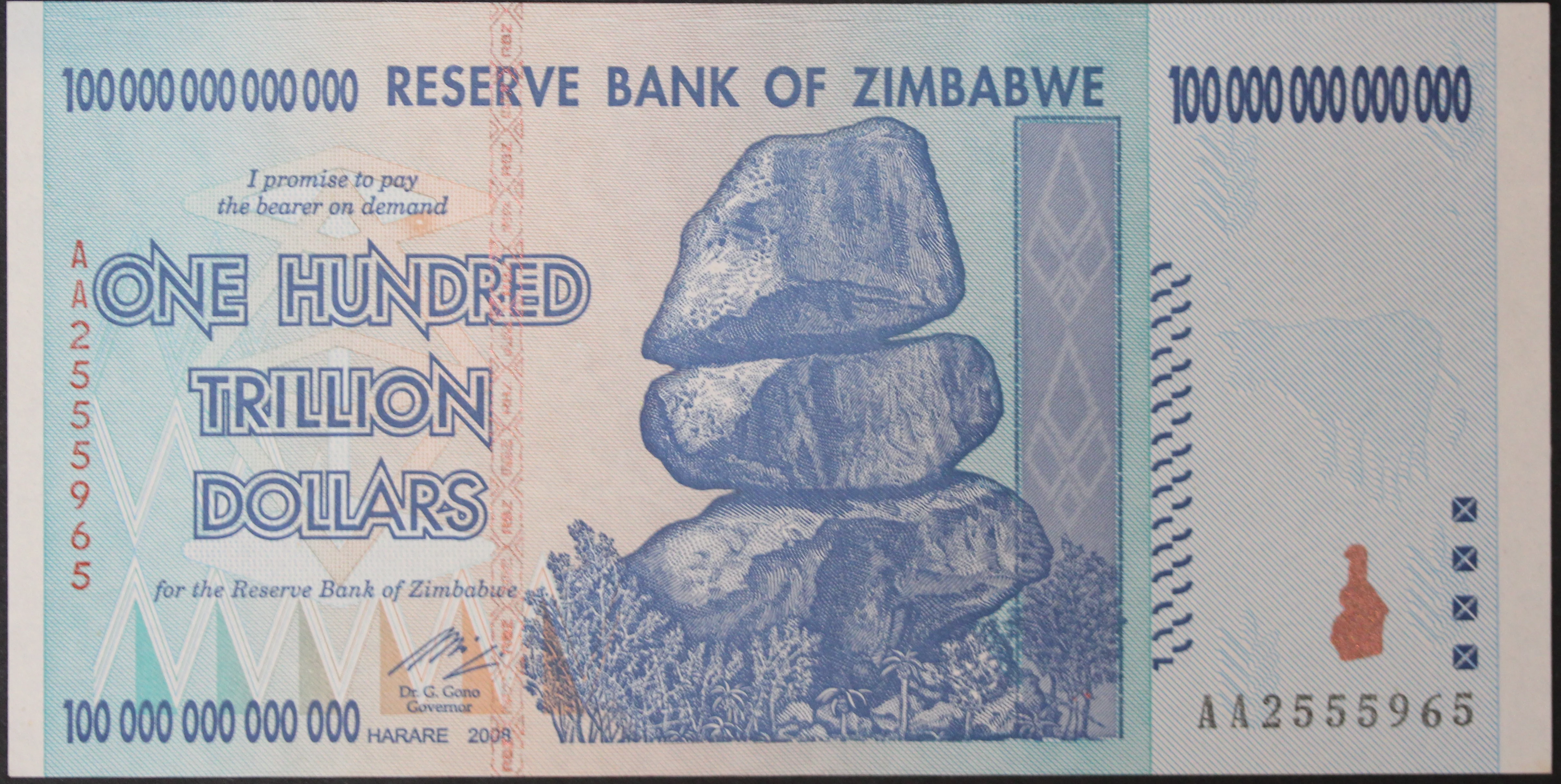 2008 Zimbabwe 100 Trillion Dollar Note UNC