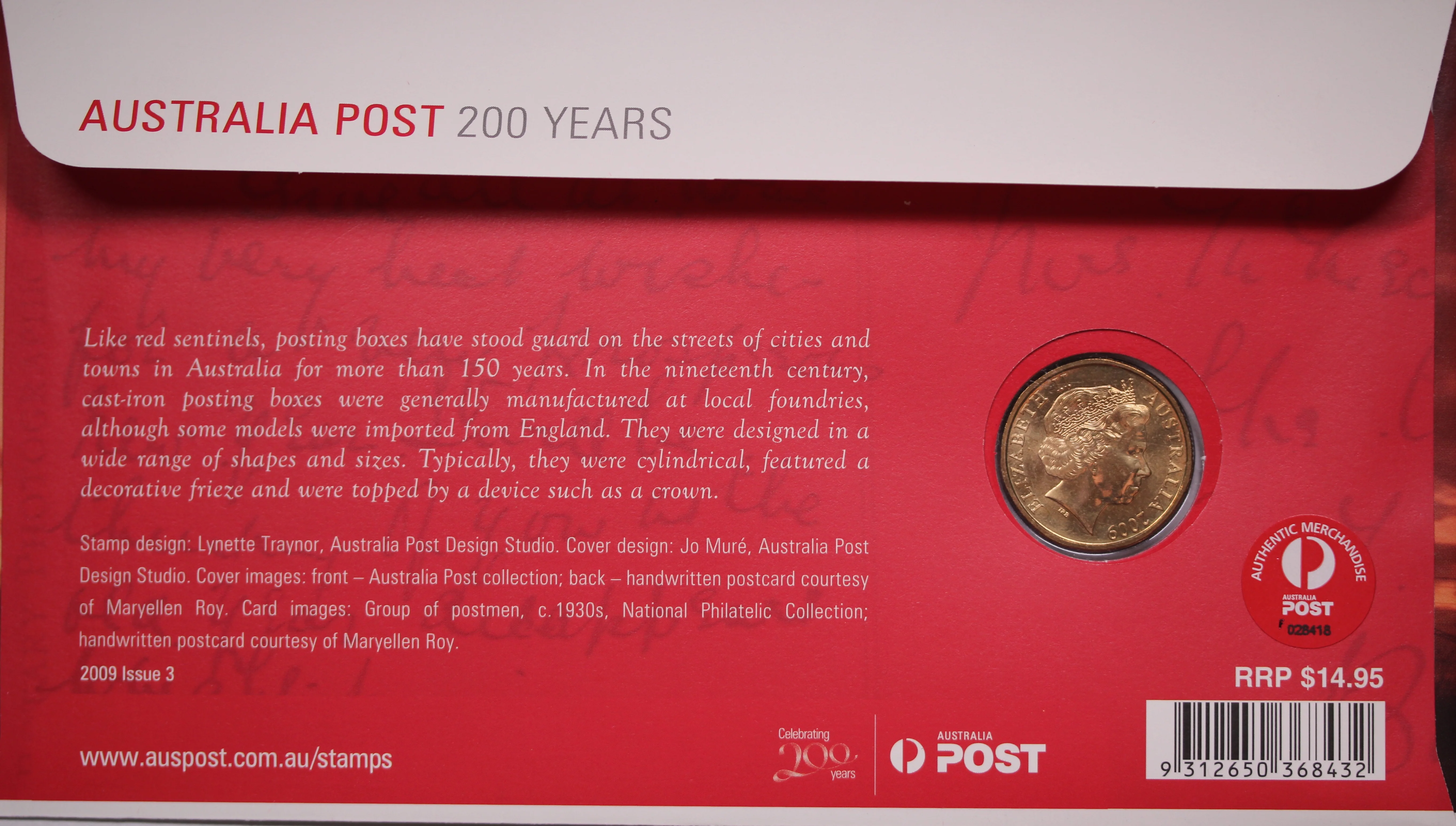 2009 $1 200 Years Of Australia Post PNC with Melbourne Stamp Show Overprint - Image 2