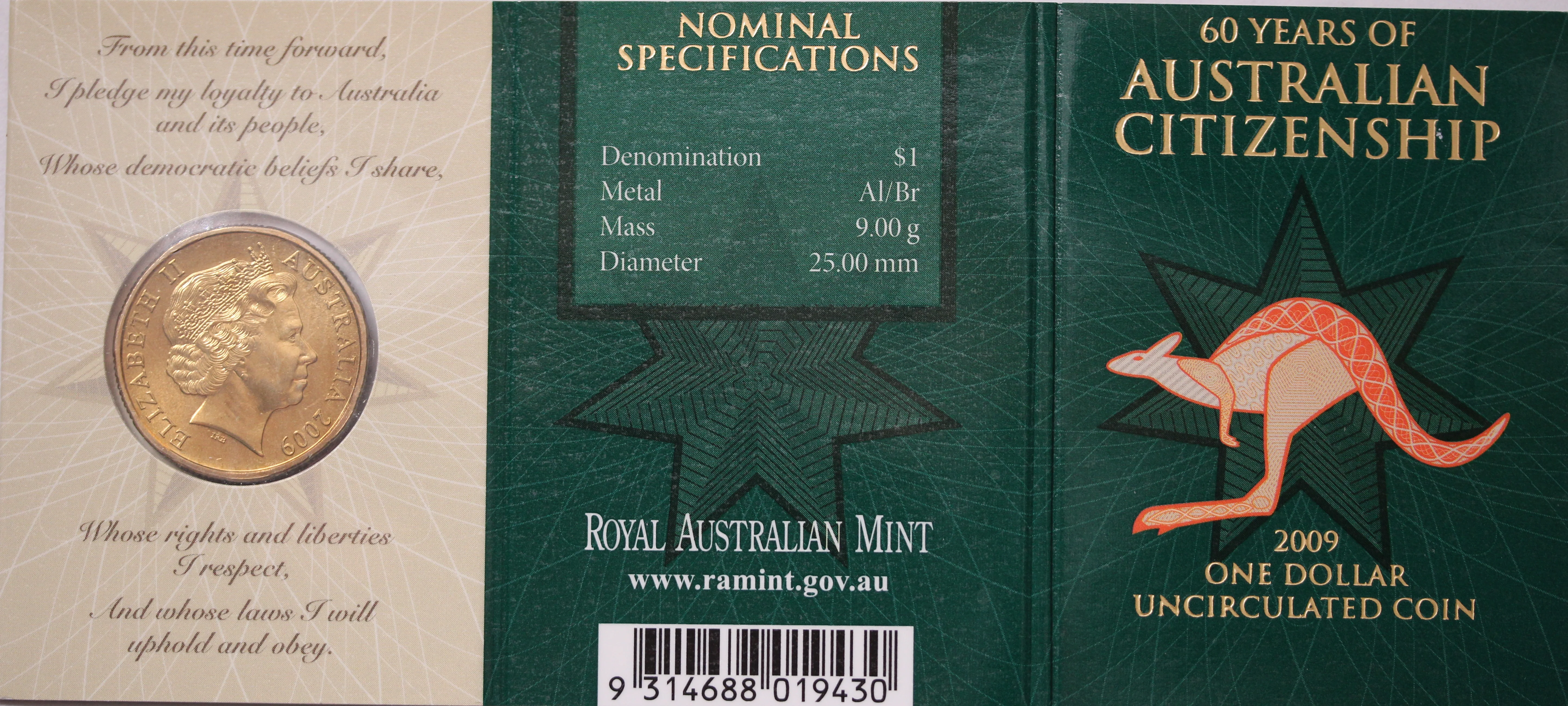 2009 $1 60 Years of Australian Citizenship - 'C' Privymark UNC - Image 2