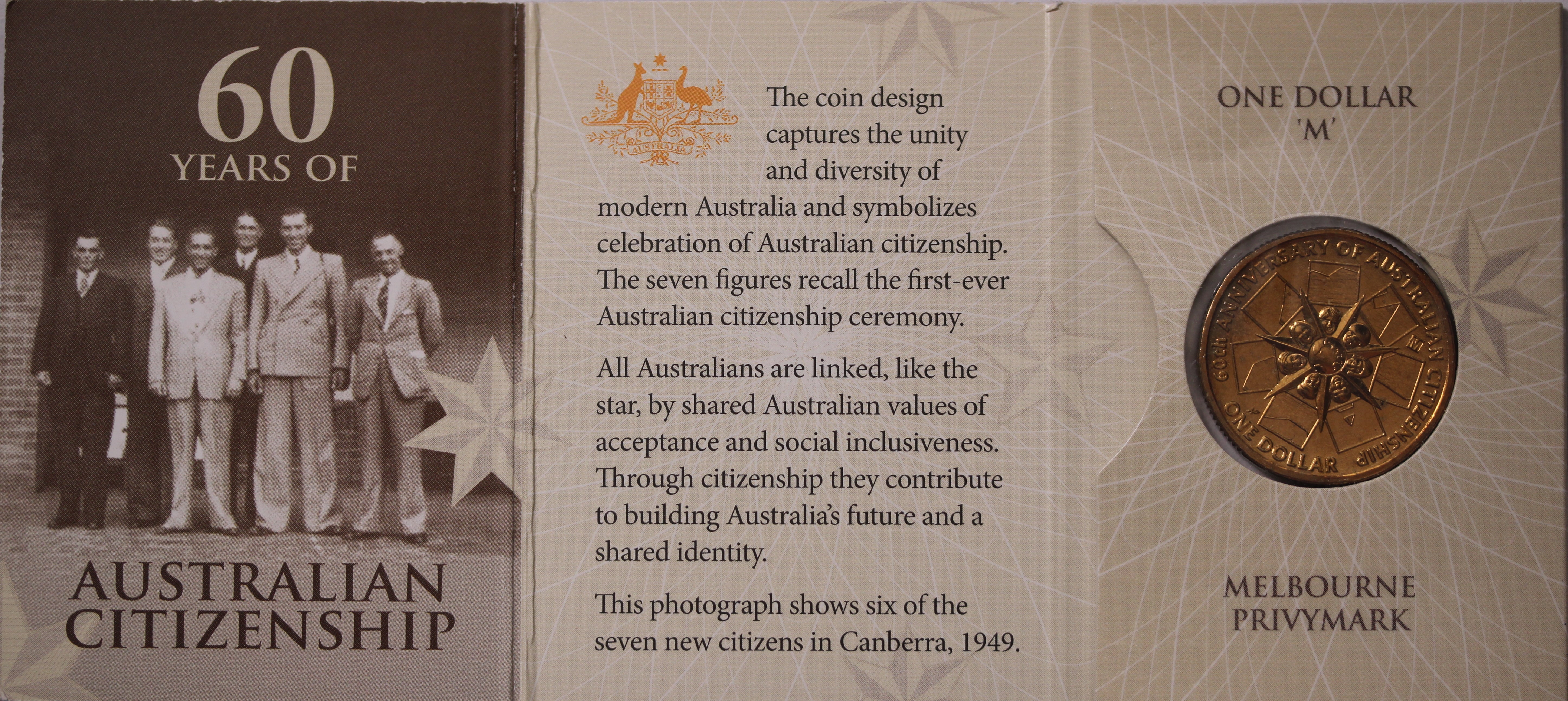 2009 $1 60 Years of Australian Citizenship - 'M' Privymark UNC