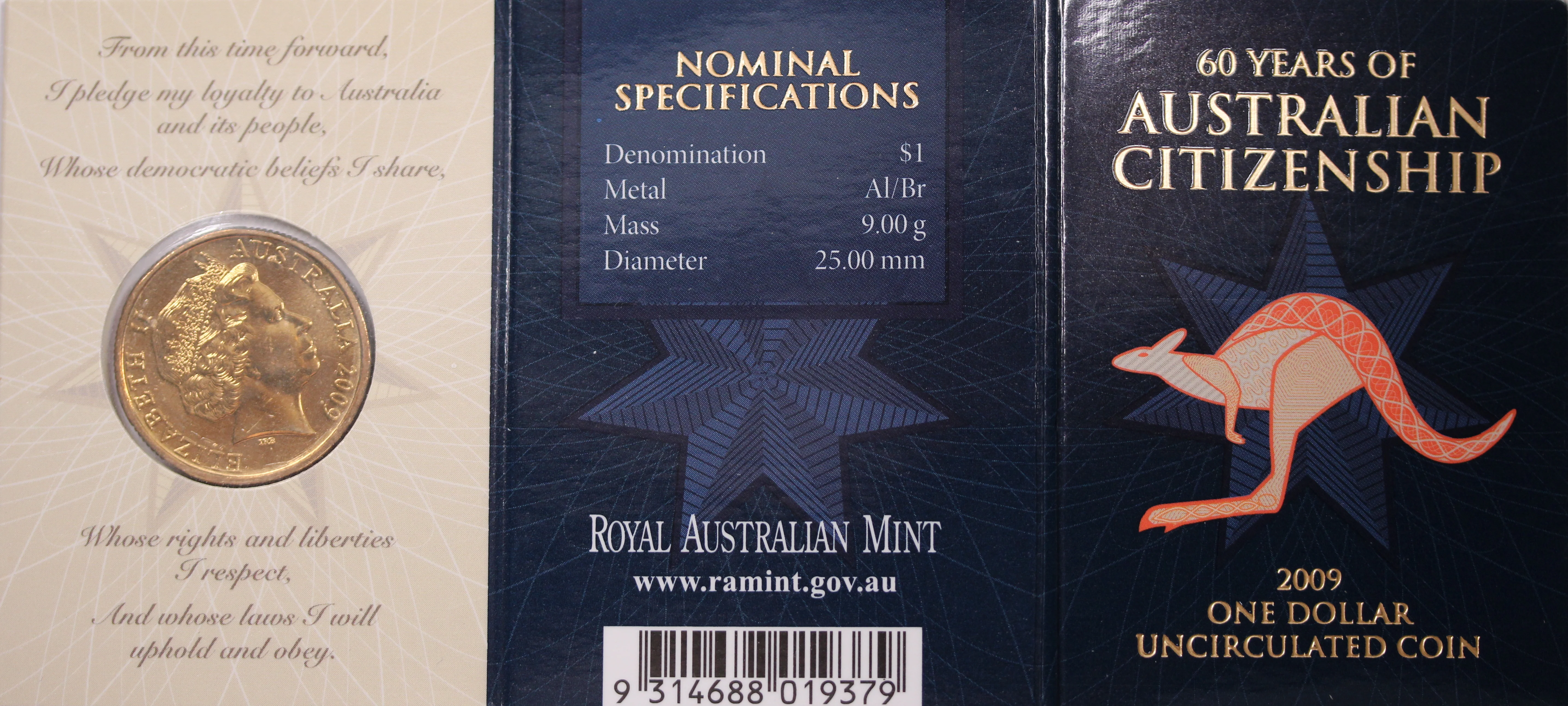 2009 $1 60 Years of Australian Citizenship - 'M' Privymark UNC - Image 2