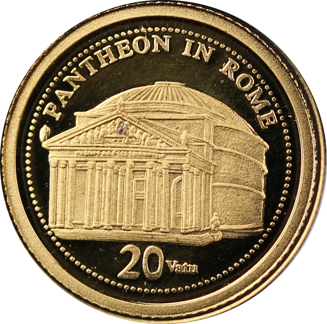 2009 20 Vatu Vanuatu Pantheon in Rome 0.5g Gold Coin