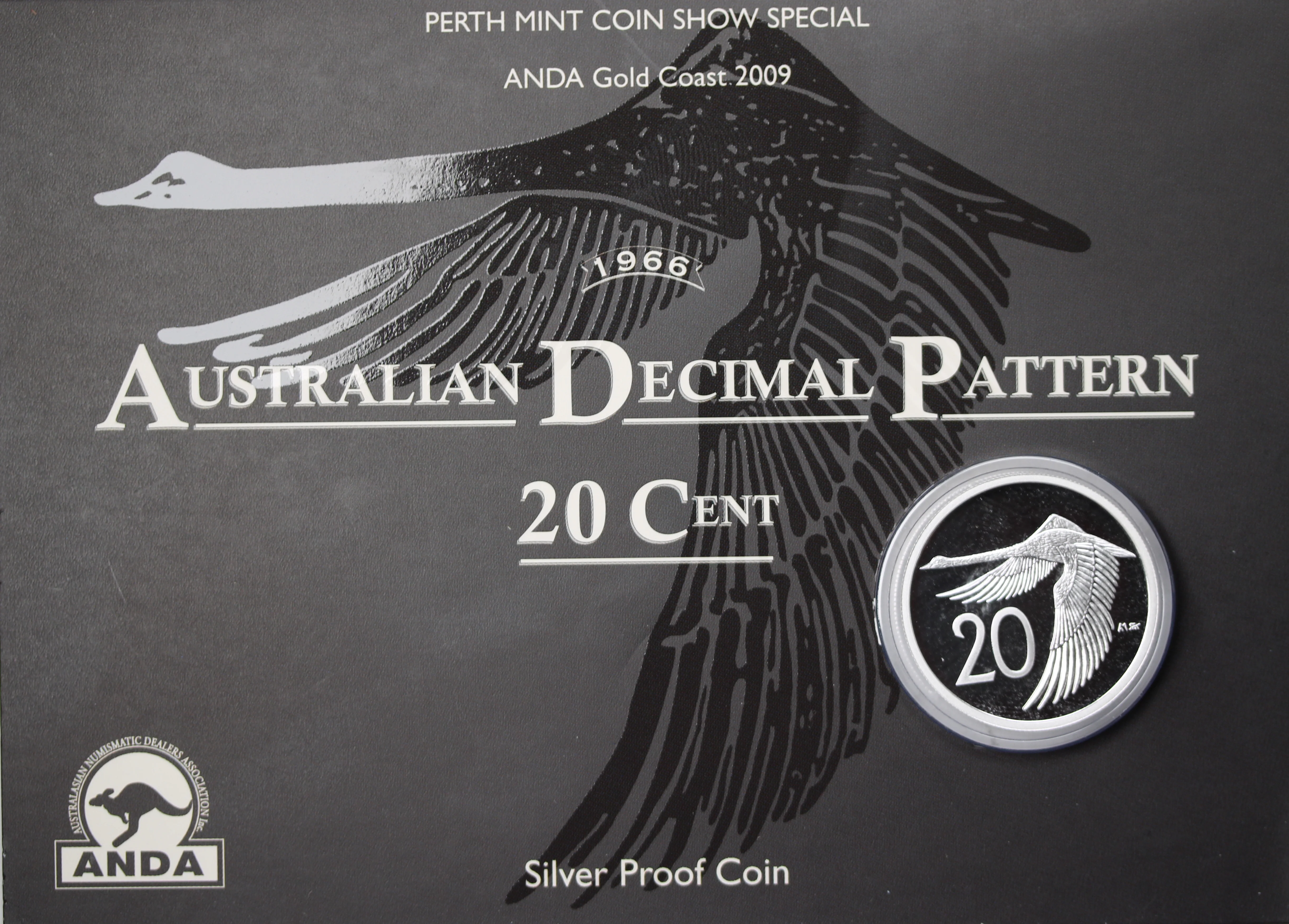 2009 ANDA Gold Coast Australian Decimal Pattern Silver Swan 20c Coin