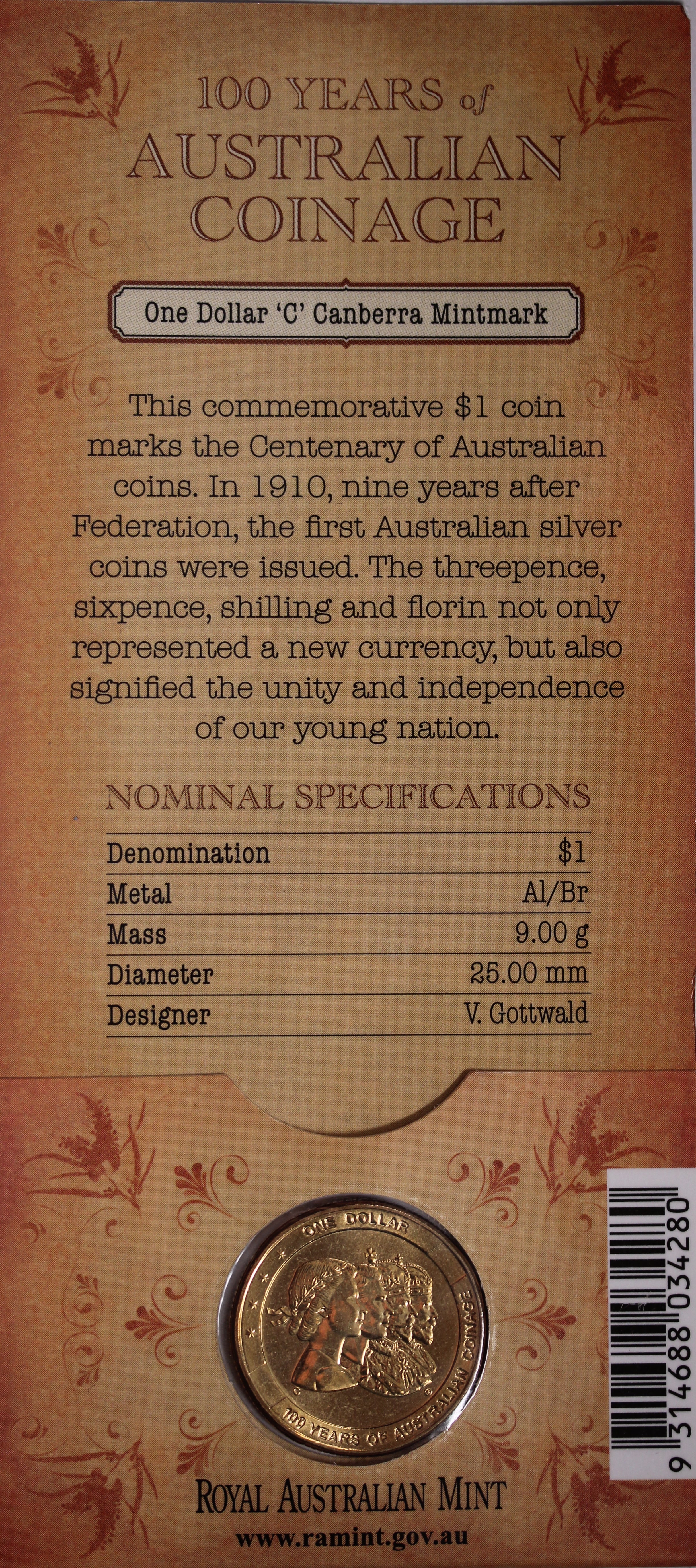 2010 $1 100 Years of Australian Coinage - 'C' Mintmark - Image 2