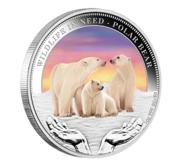 2010 $1 Wildlife In Need Polar Bear 1oz Silver Coloured Proof Coin