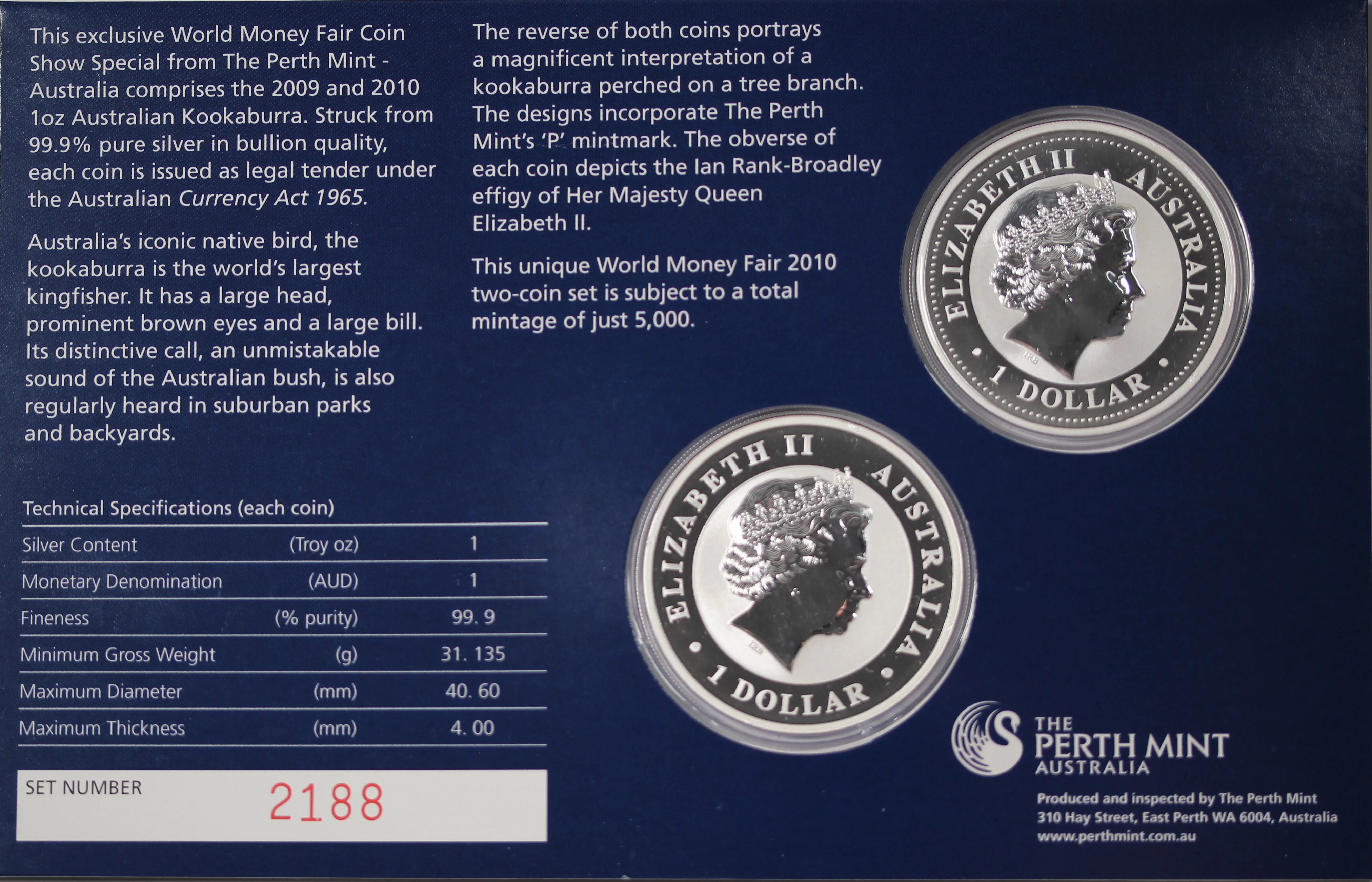2010 World Money Fair Kookaburra 1oz Silver Coin Pair - Image 2