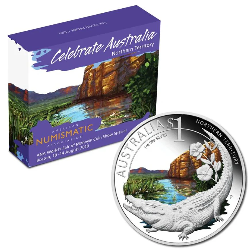 2010 $1 American Numismatic Association Celebrate Australia Northern Territory 1oz Silver Coloured Proof Coin - Image 4