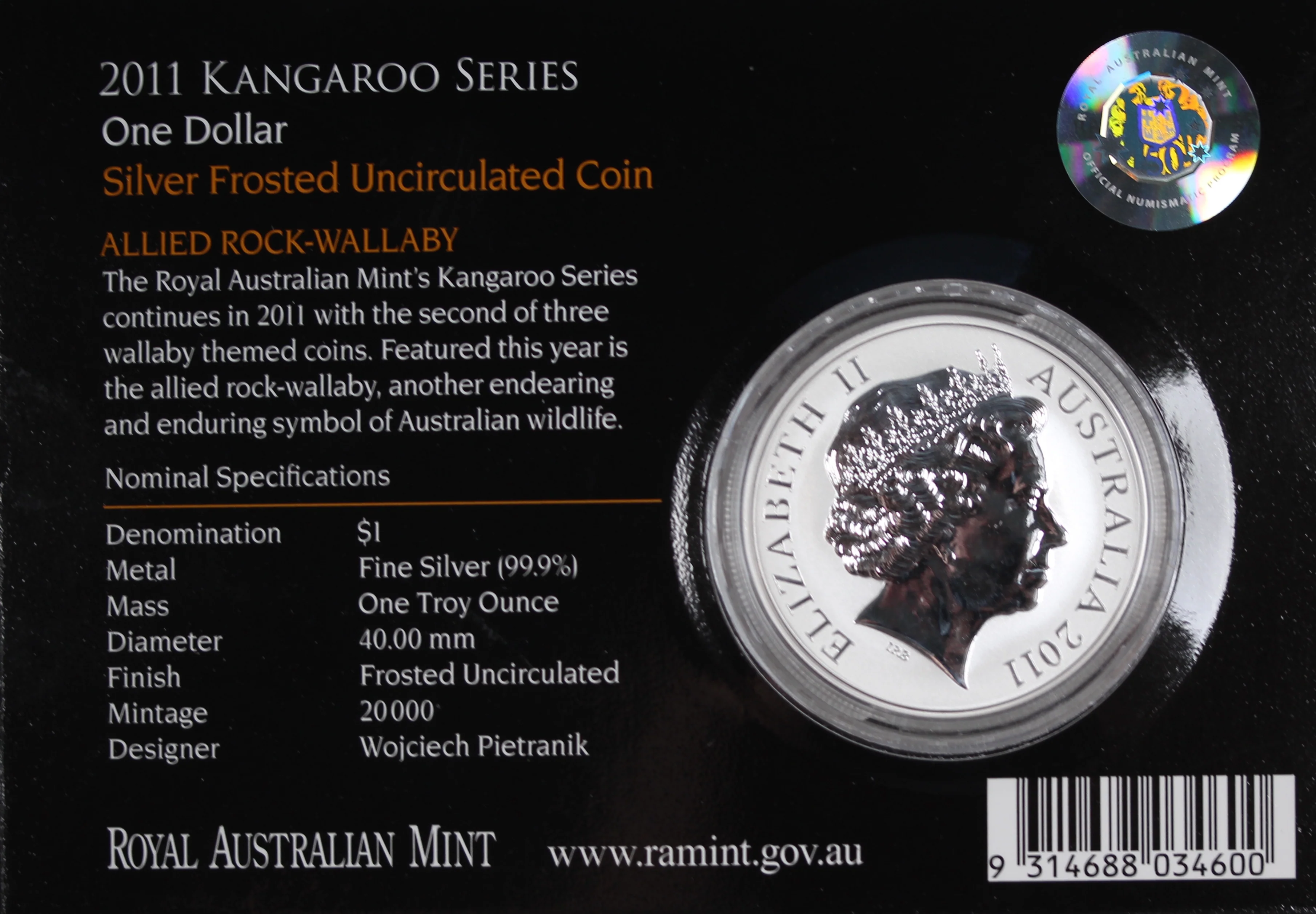 2011 Australian Kangaroo 1oz Silver Coin in Card - Image 2