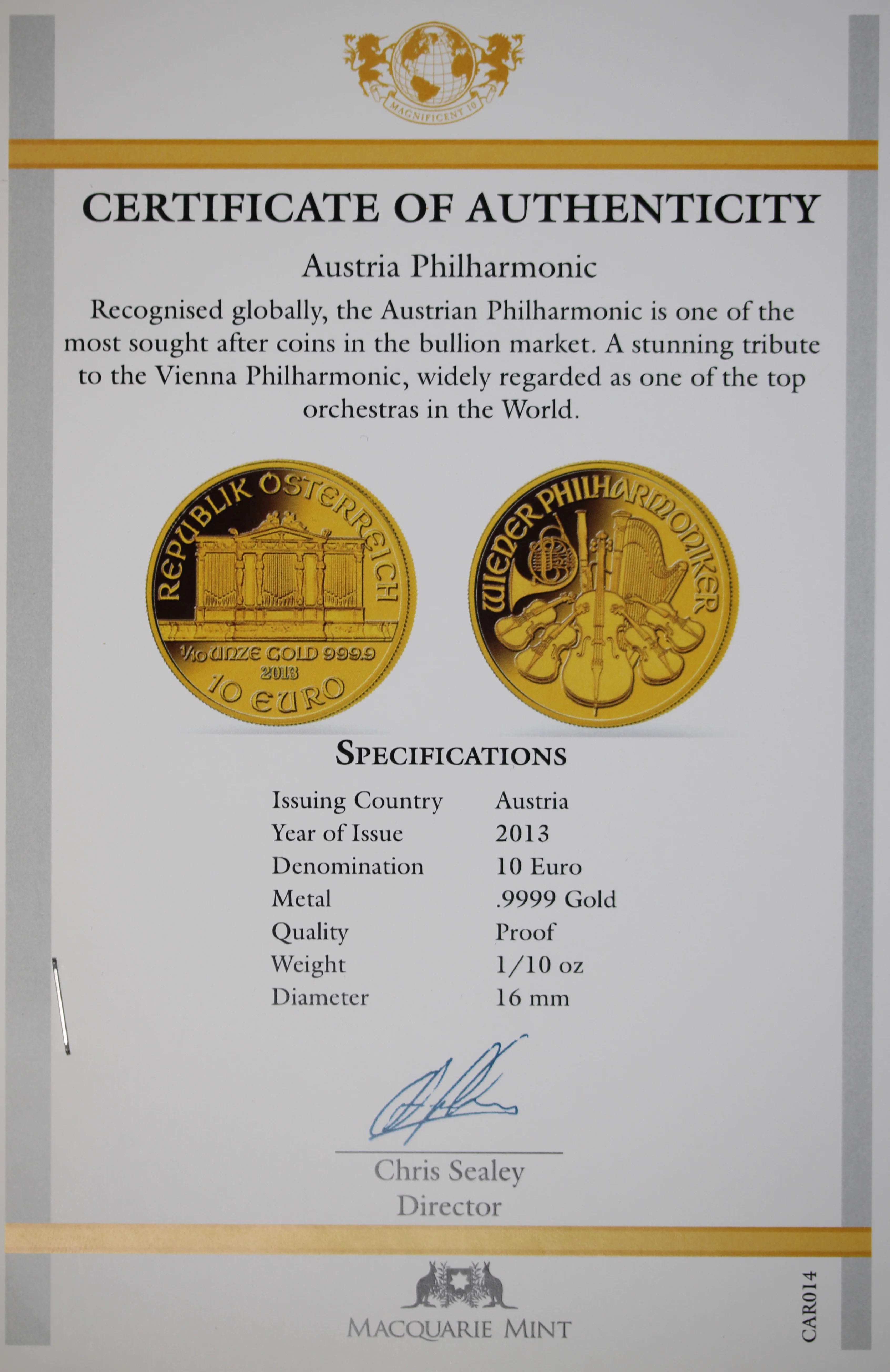 2011 Austria Philharmonic 1/10oz Gold Coin - Image 2