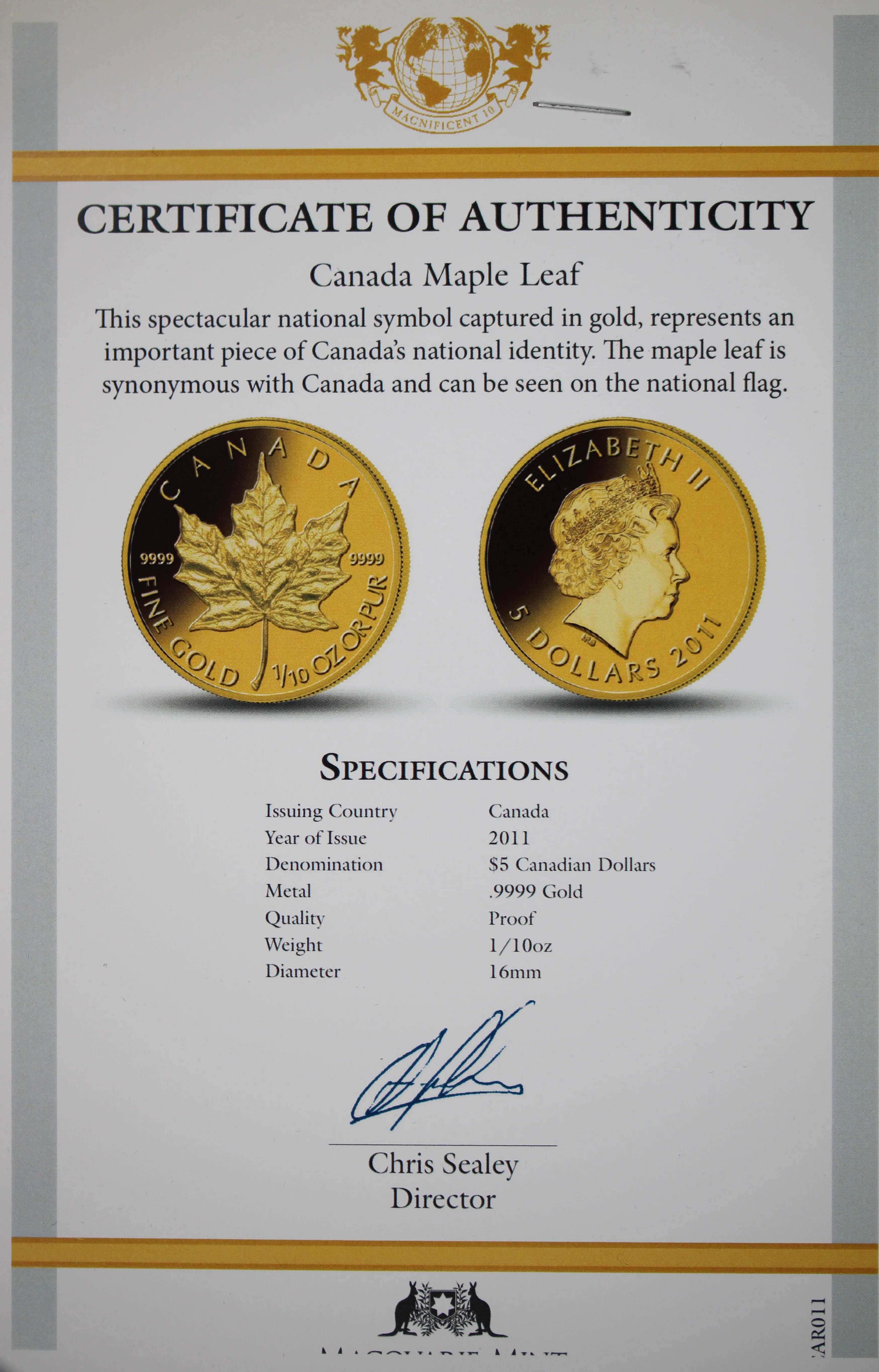 2011 Canada 1/10oz Gold Maple Leaf Coin - Image 2