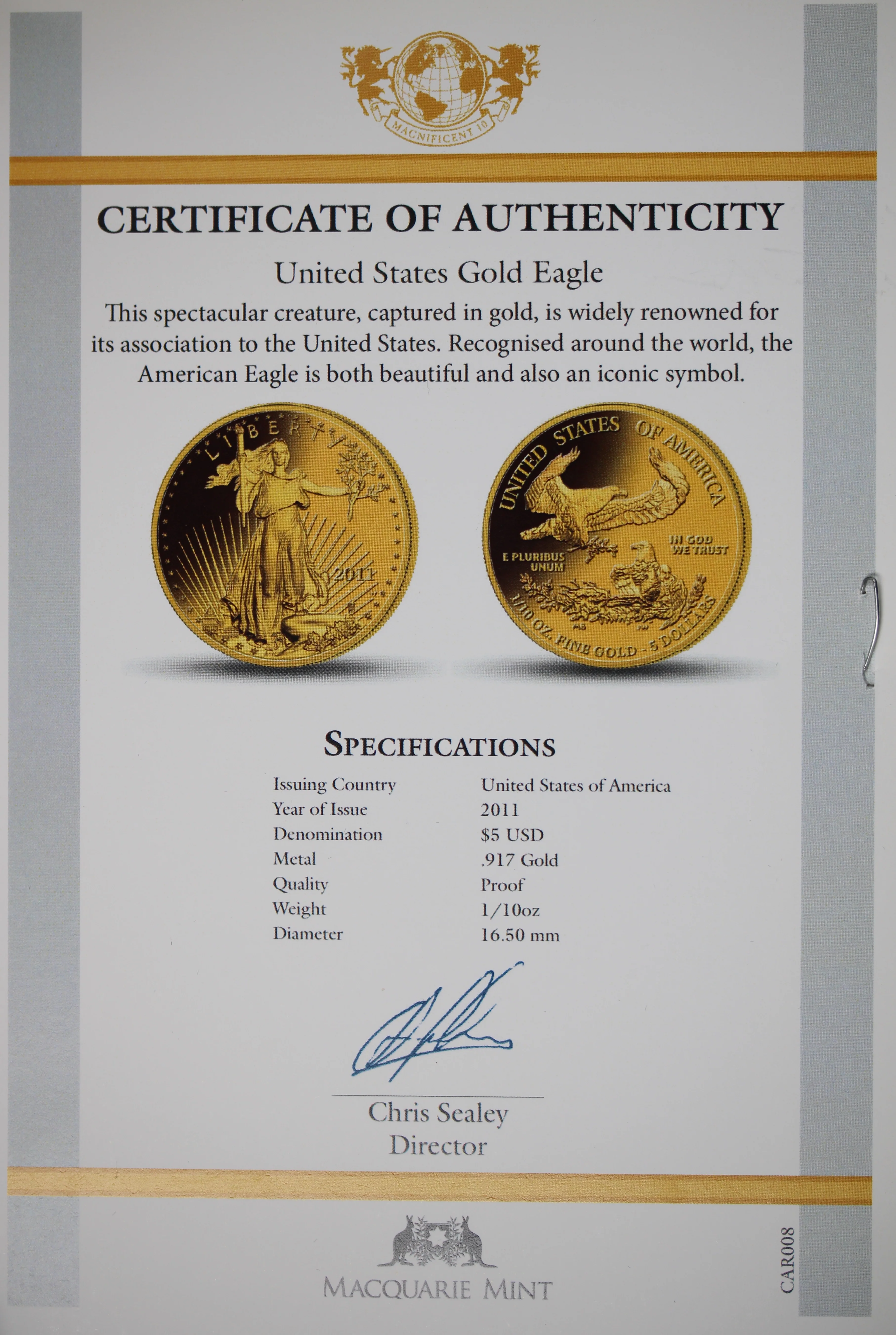 2011 USA Eagle 1/10oz Gold Coin - Image 2
