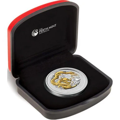2012 $1 Lunar Year of The Dragon 1oz Silver Gilded Coin - Image 2