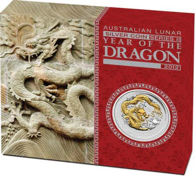 2012 $1 Lunar Year of The Dragon 1oz Silver Gilded Coin - Image 4