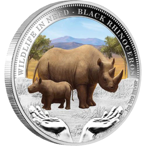 2012 $1 Wildlife In Need Black Rhinoceros 1oz Silver Coloured Proof Coin