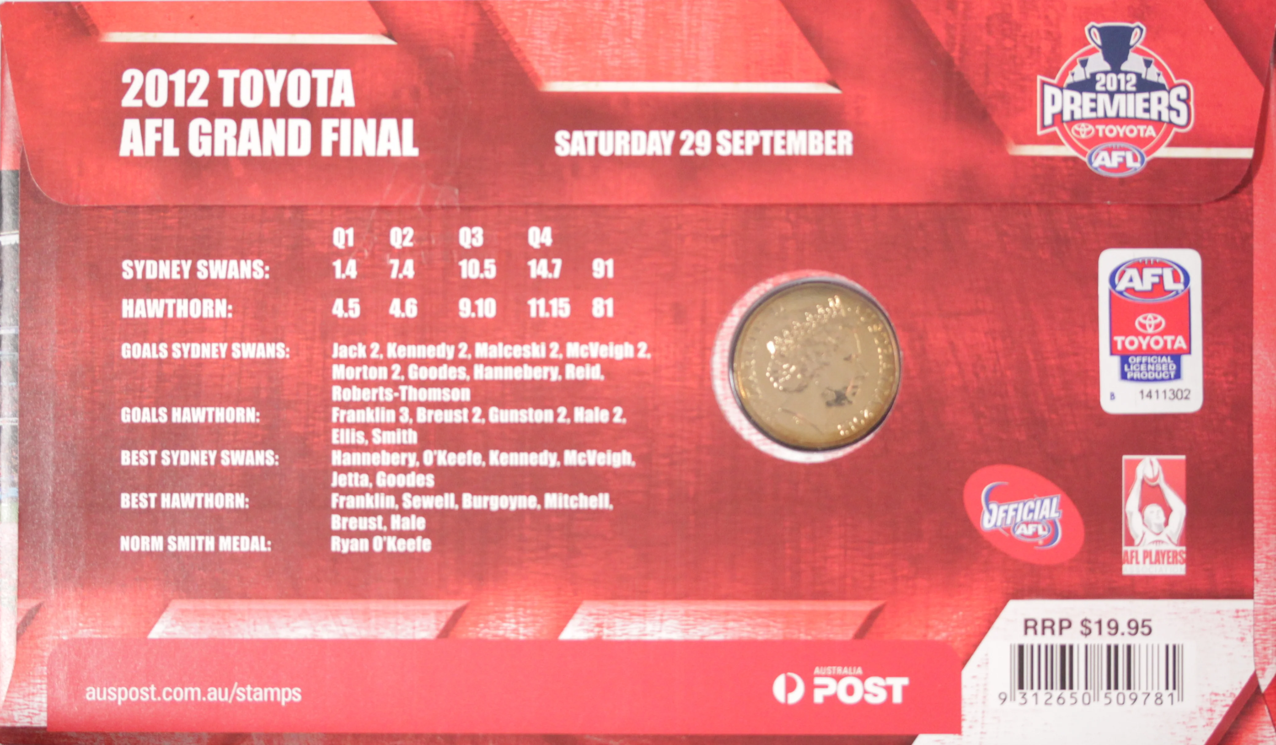 2012 AFL Premiers Sydney Swans $1 PNC - Image 2