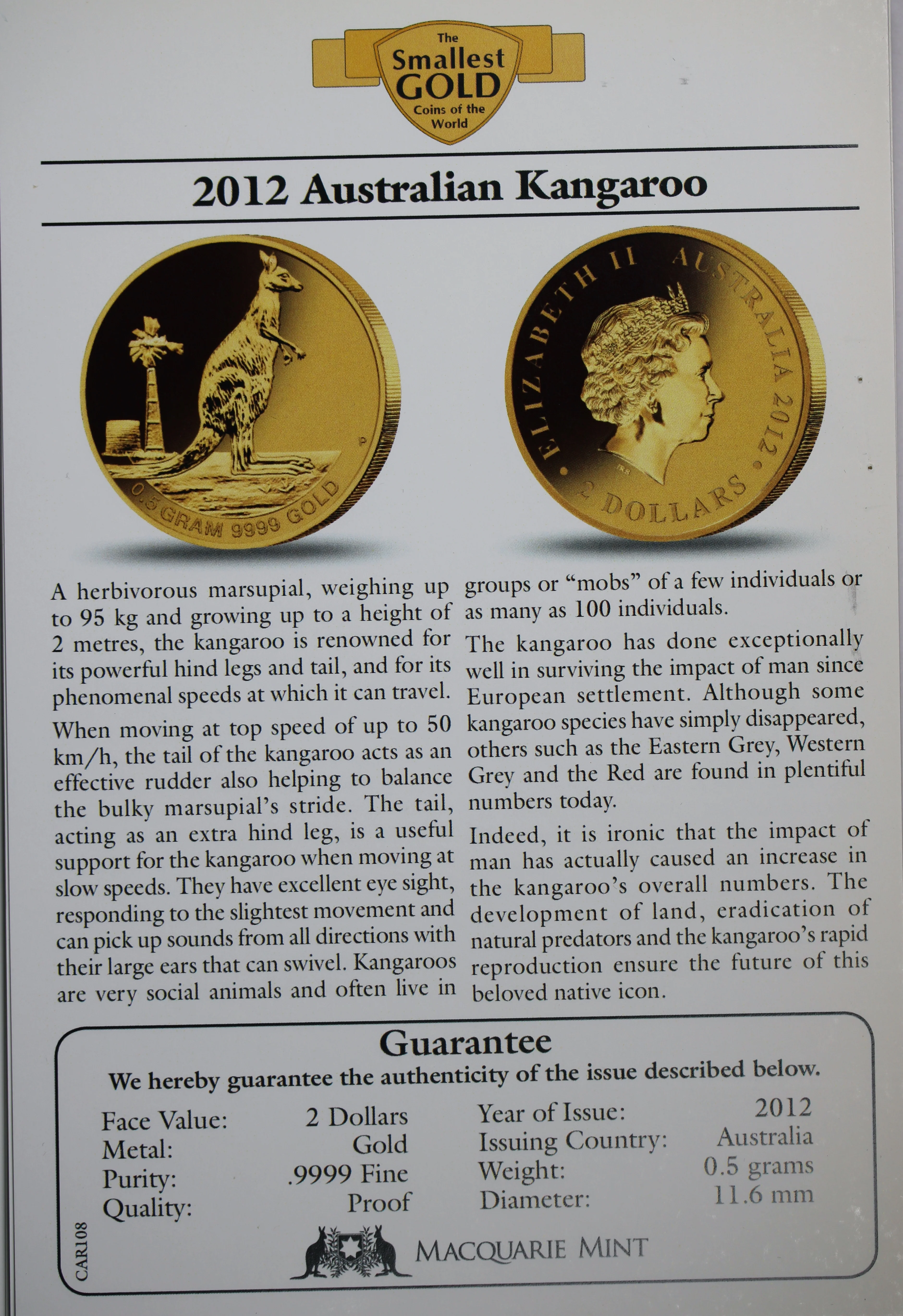 2012 Australia Kangaroo 0.5g Gold Coin - Image 2