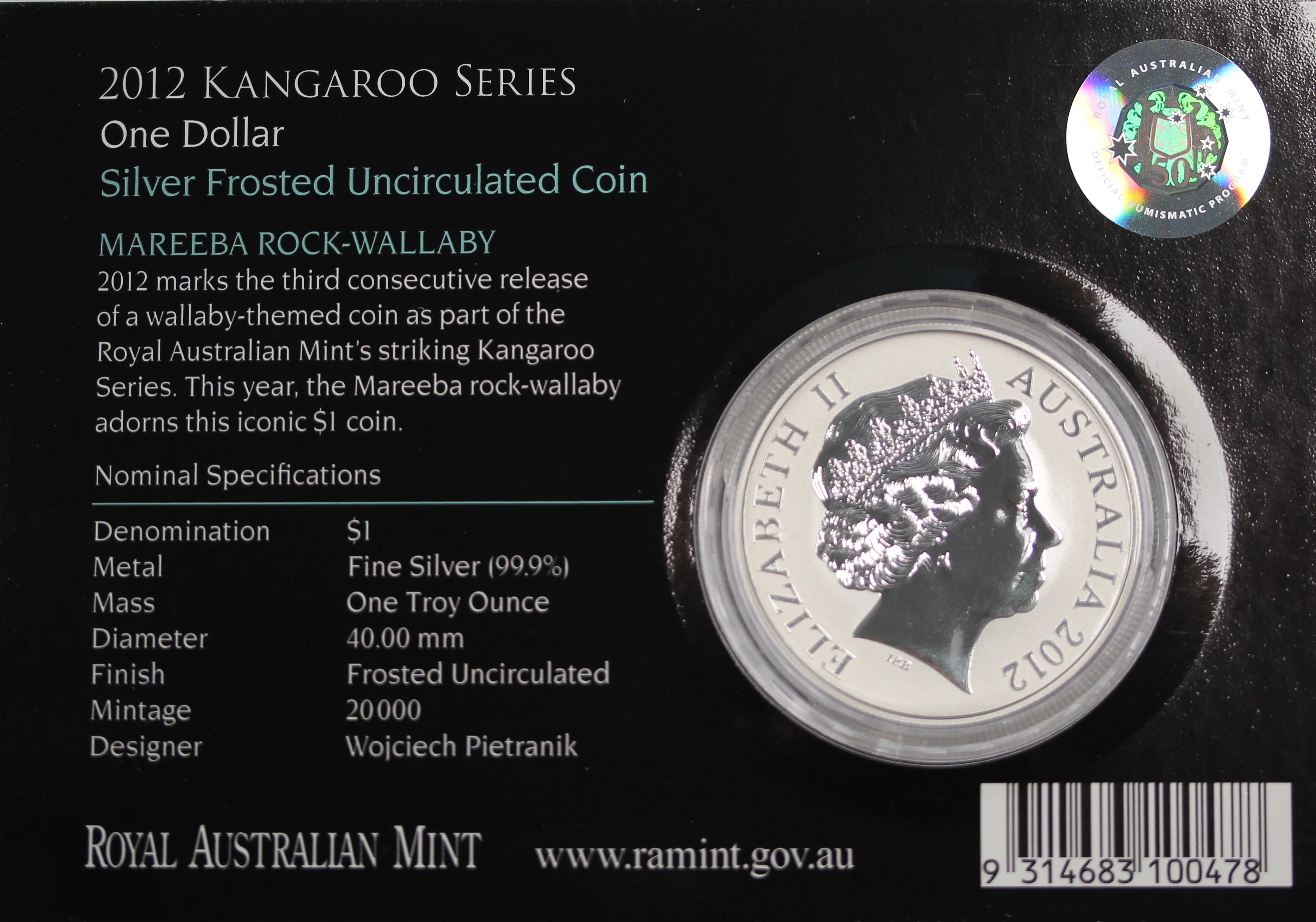 2012 Australian Kangaroo 1oz Silver Coin in Card - Image 2