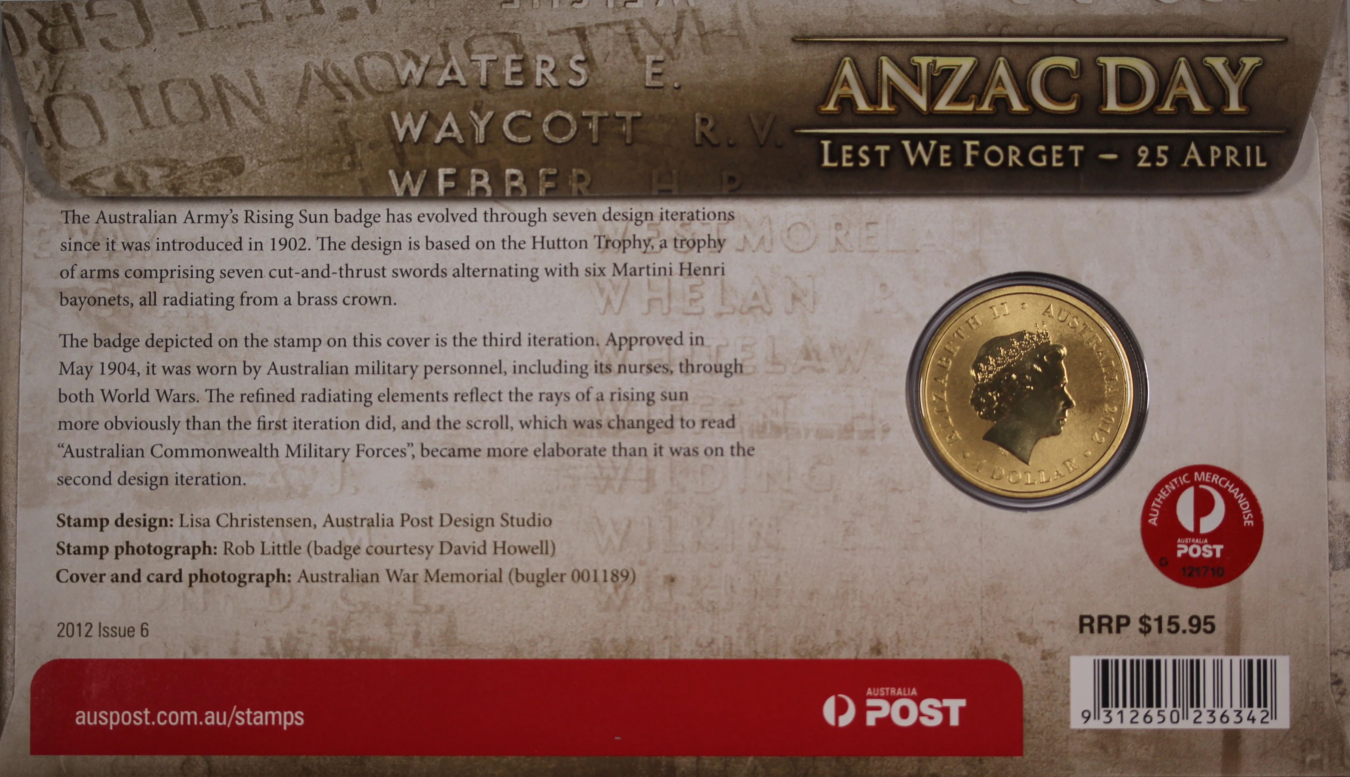 2012 Lest We Forget ANZAC Day $1 PNC - Image 2