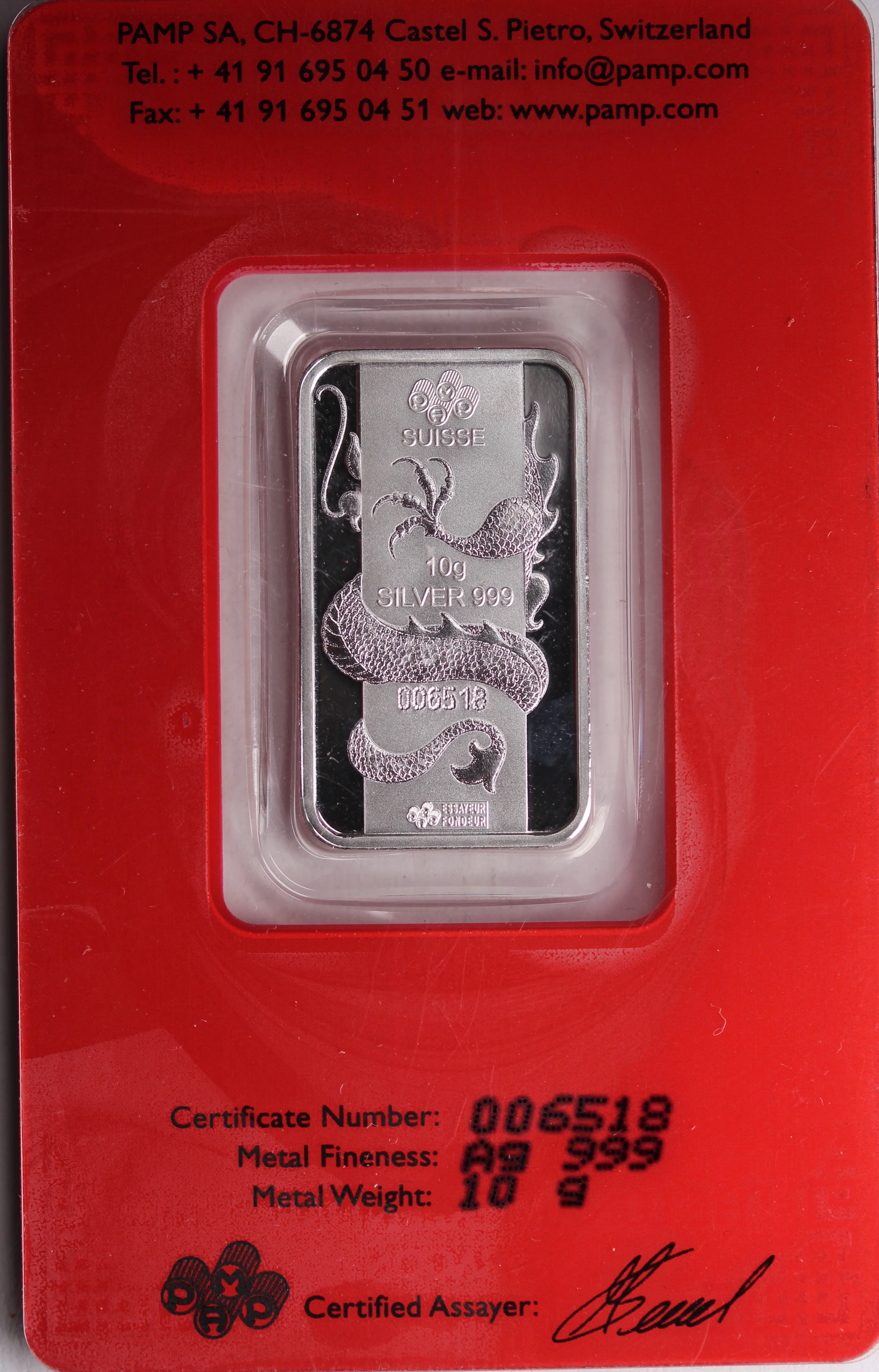 2012 PAMP 10 gram Silver Dragon Minted Bar - Image 2