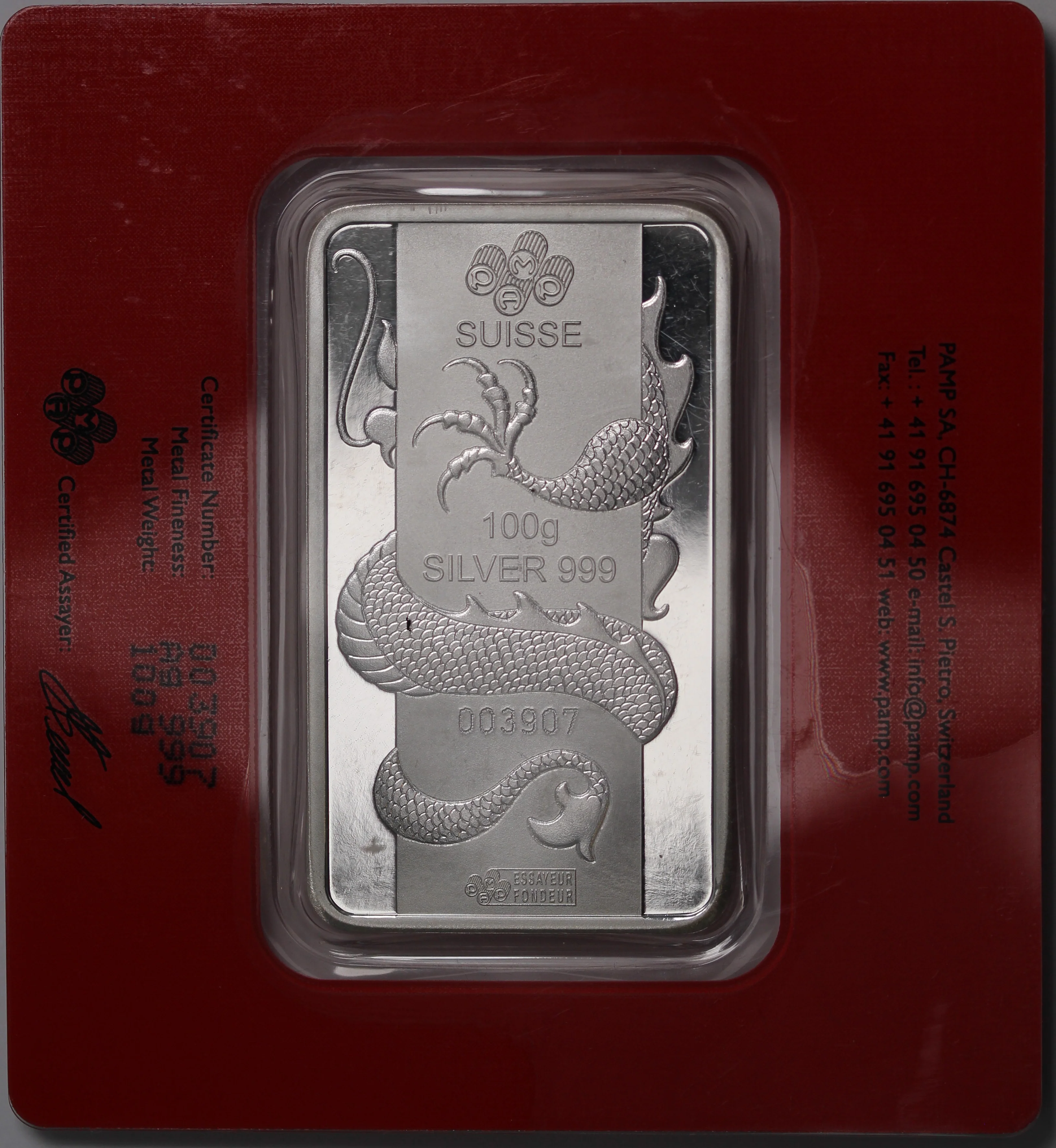 2012 PAMP Silver 100 gram Silver Dragon - Image 2