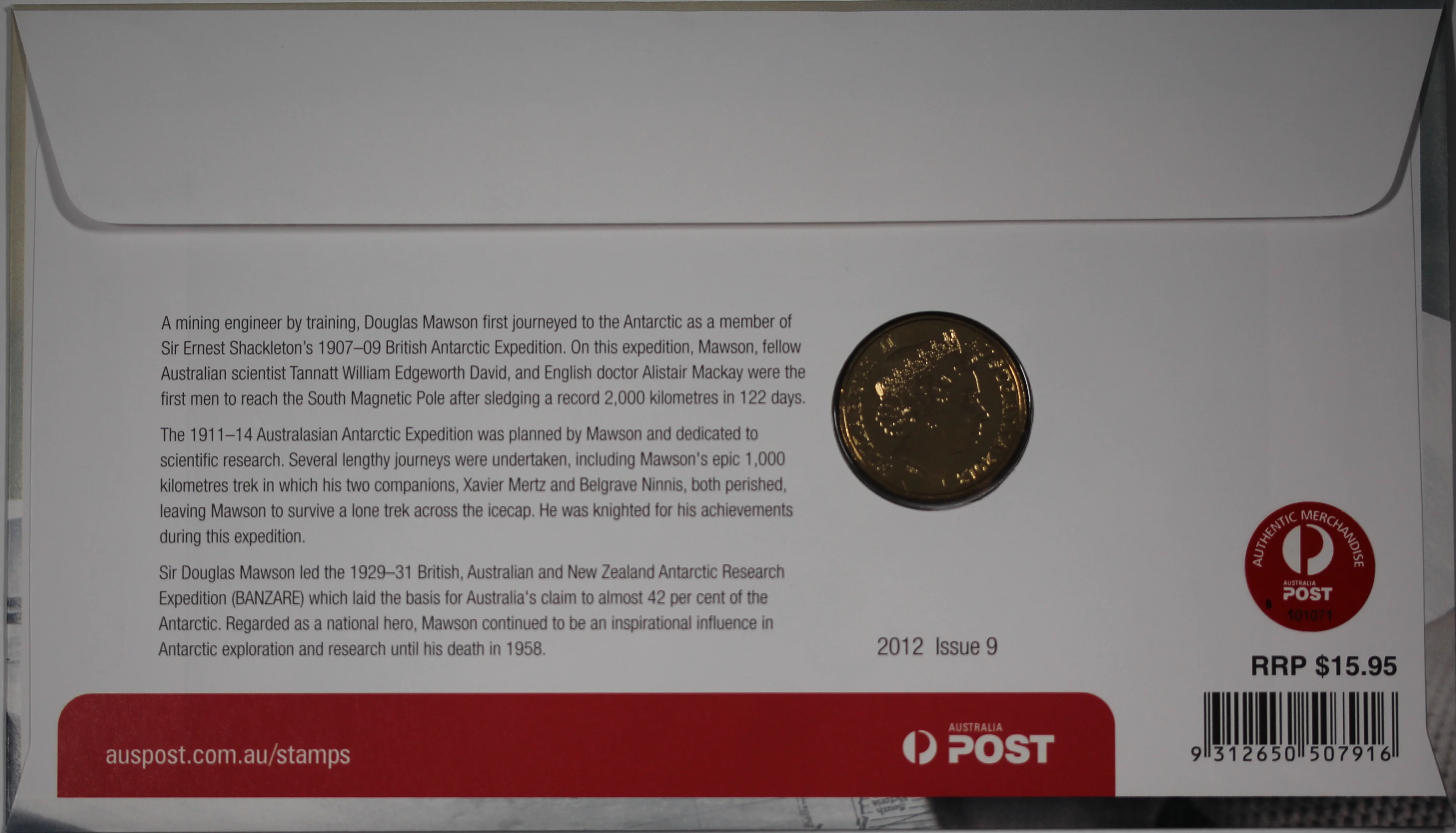 2012 Sir Douglas Mawson $1 PNC - Image 2