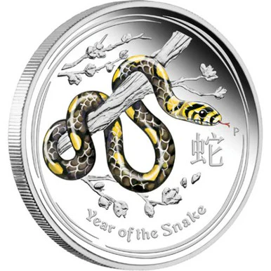2013 $1 Lunar Year of The Snake 1oz Silver Coloured Proof Coin - Image 2