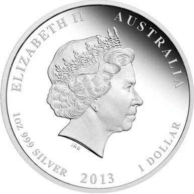 2013 $1 Lunar Year of The Snake 1oz Silver Coloured Proof Coin - Image 3