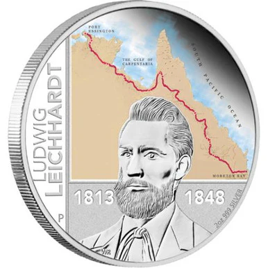 2013 $2 Ludwig Leichhardt 2oz Silver Coloured Proof Coin - Image 3