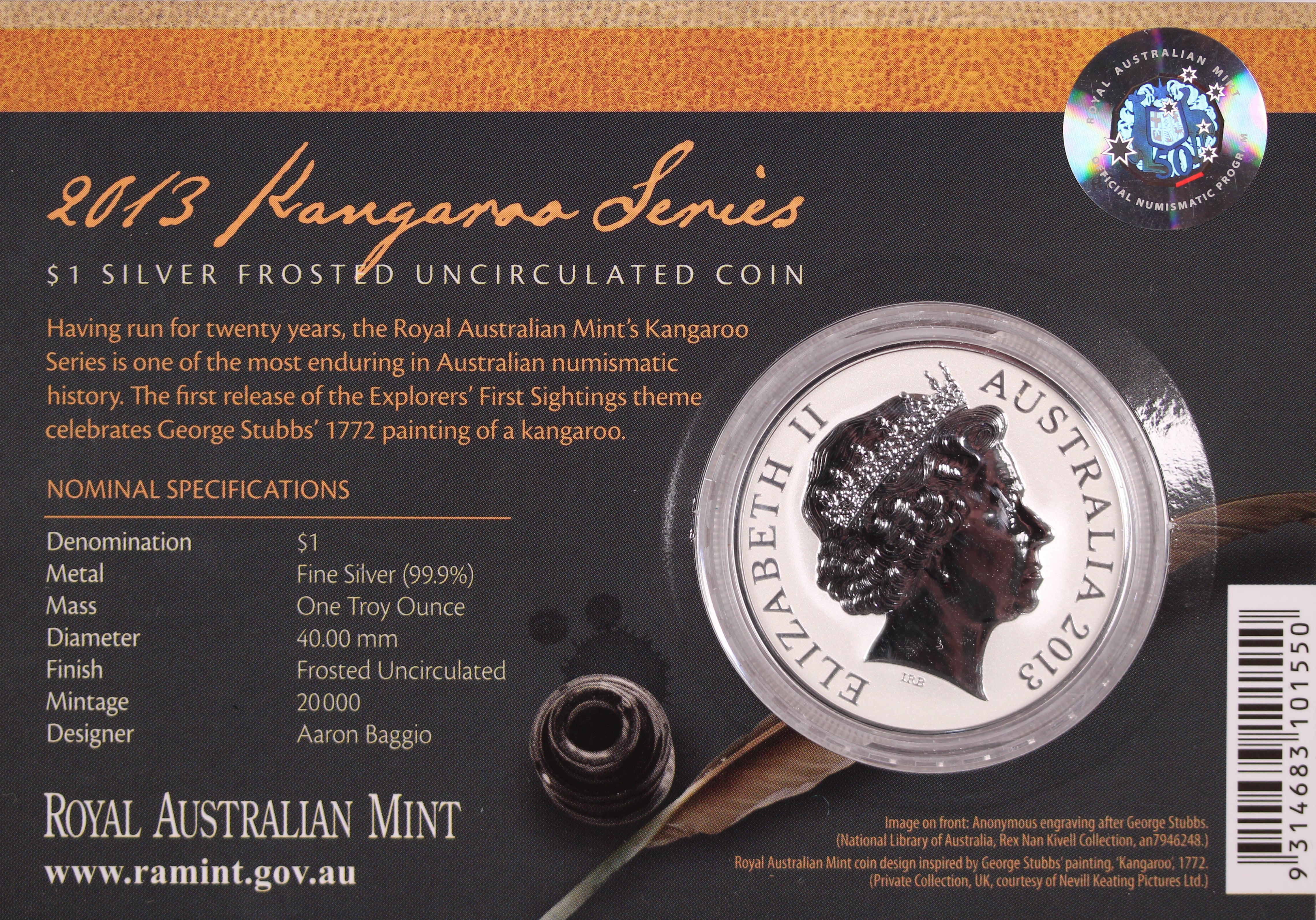 2013 Australian Kangaroo 1oz Silver Coin in Card - Image 2