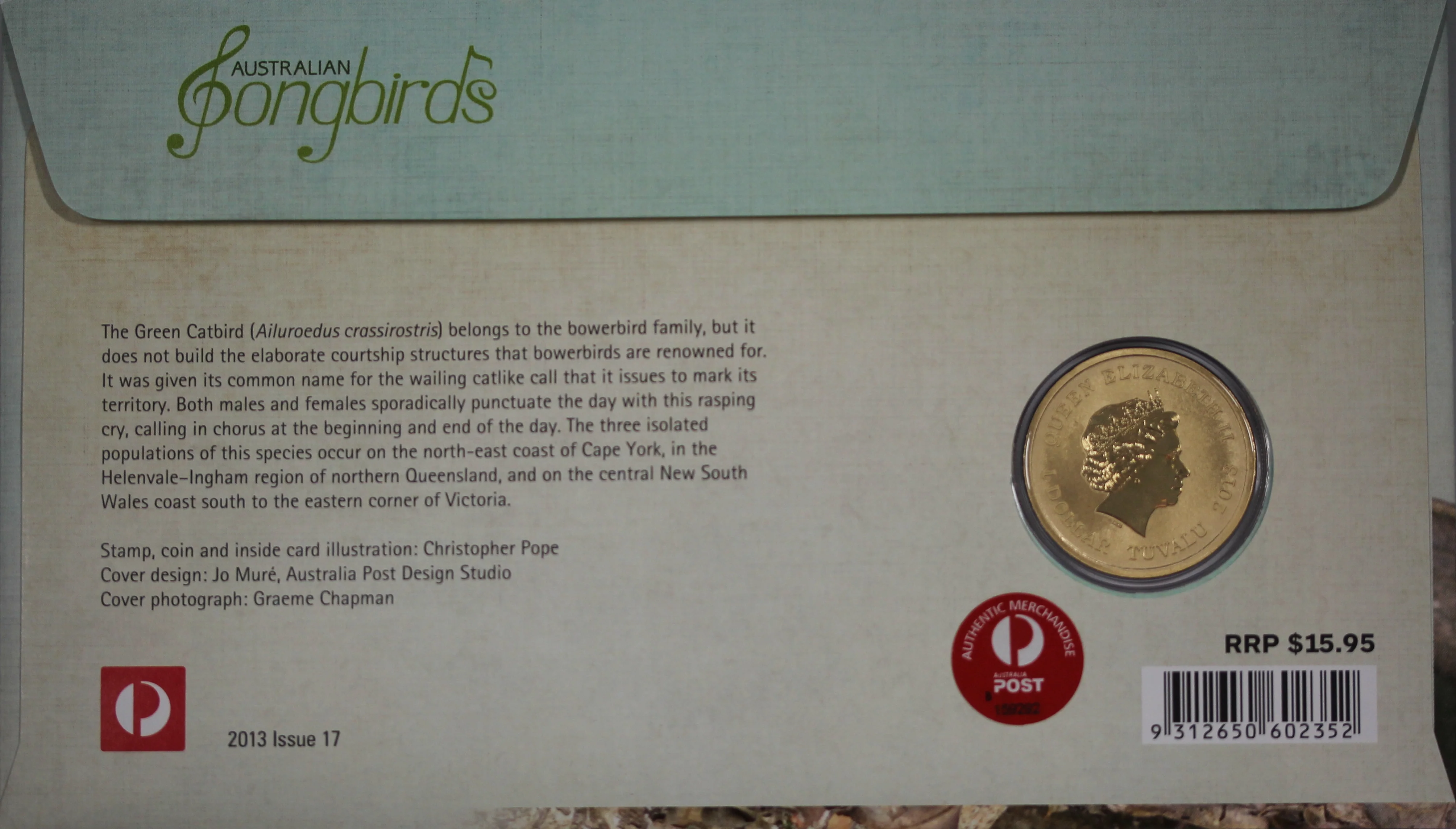 2013 Australian Songbirds The Green Catbird $1 PNC - Image 2