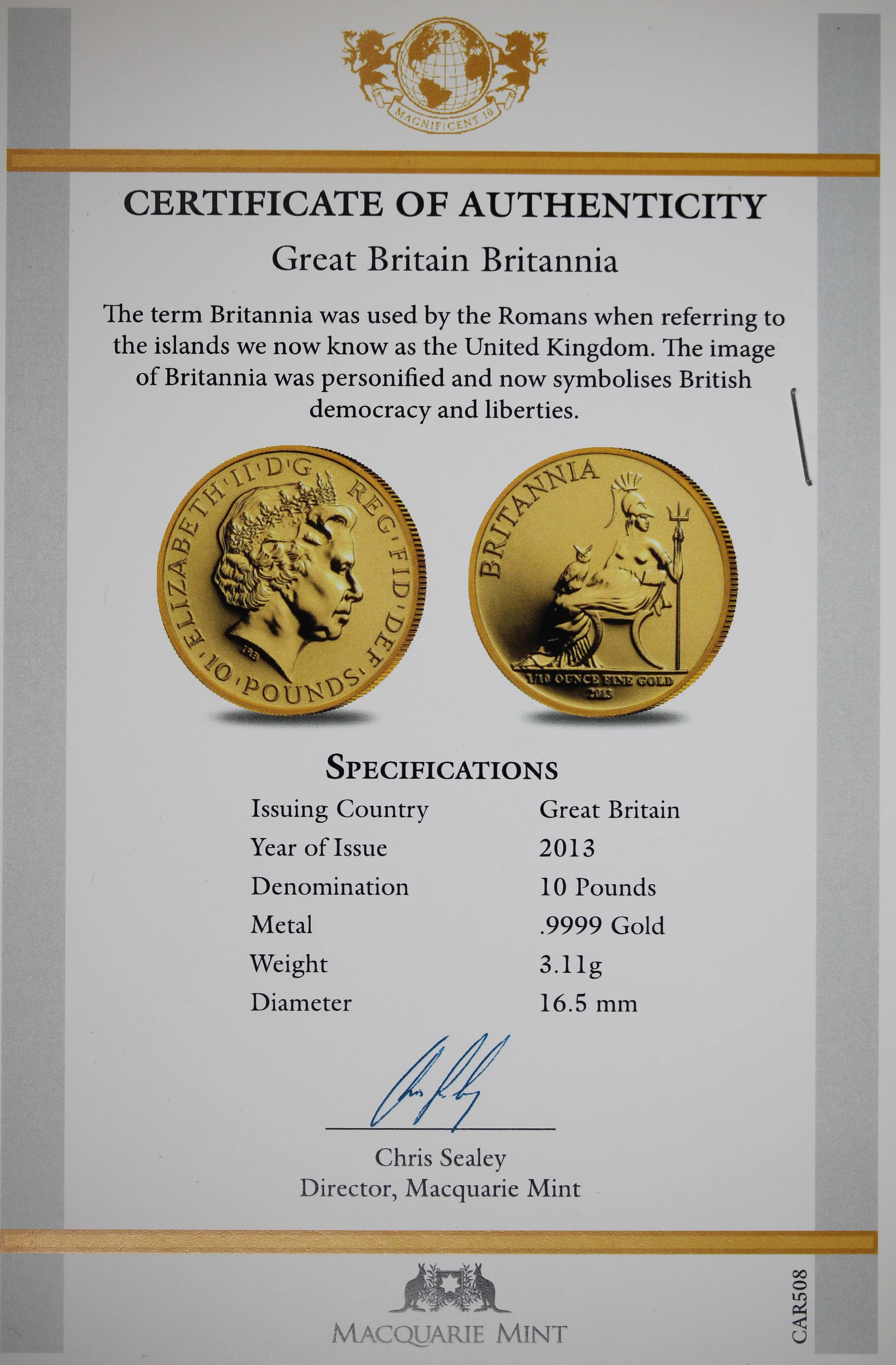2013 GB Britannia 1/10oz Gold Coin - Image 2