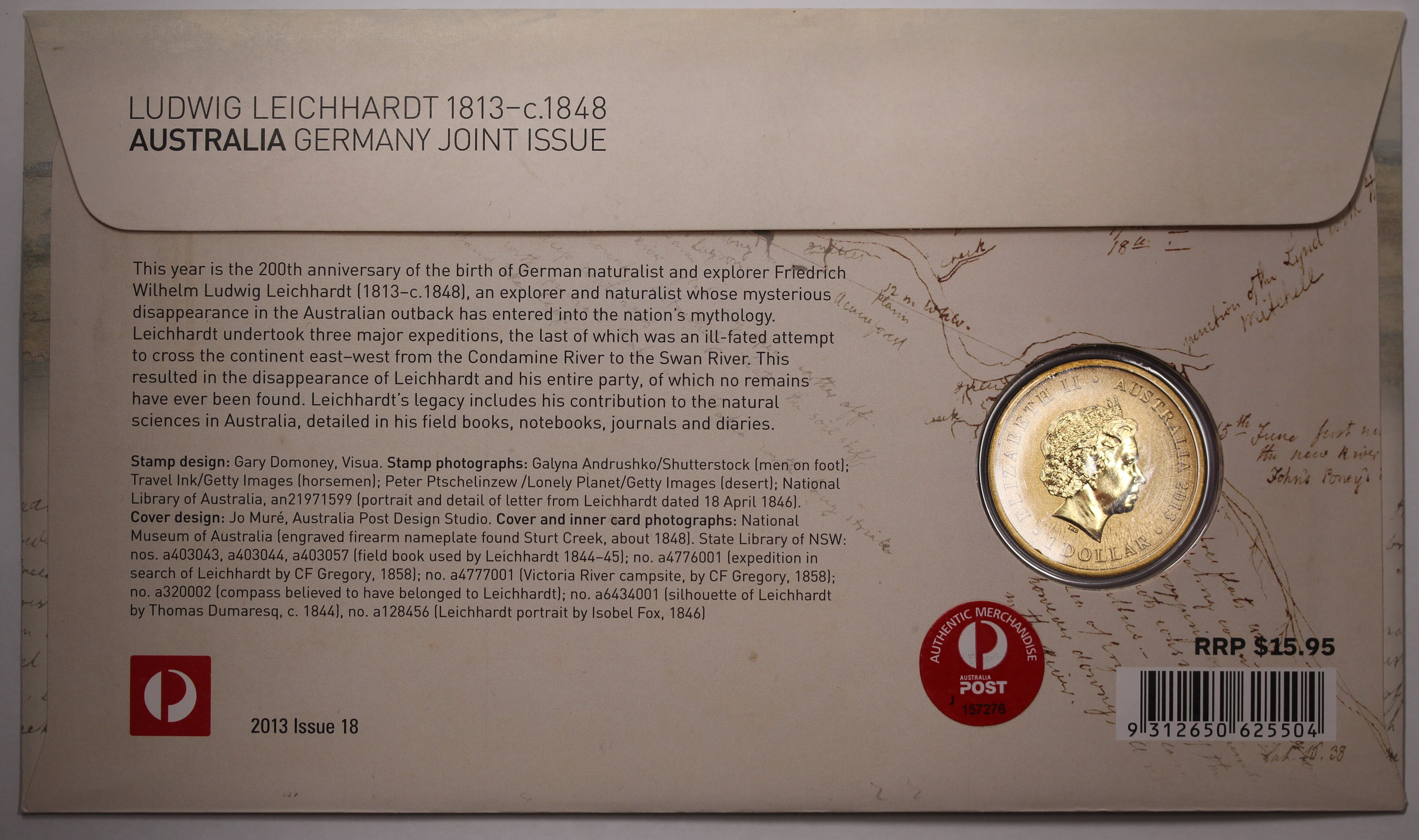 2013 Ludwig Leichhardt Australia Germany Joint Issue PNC - Image 2